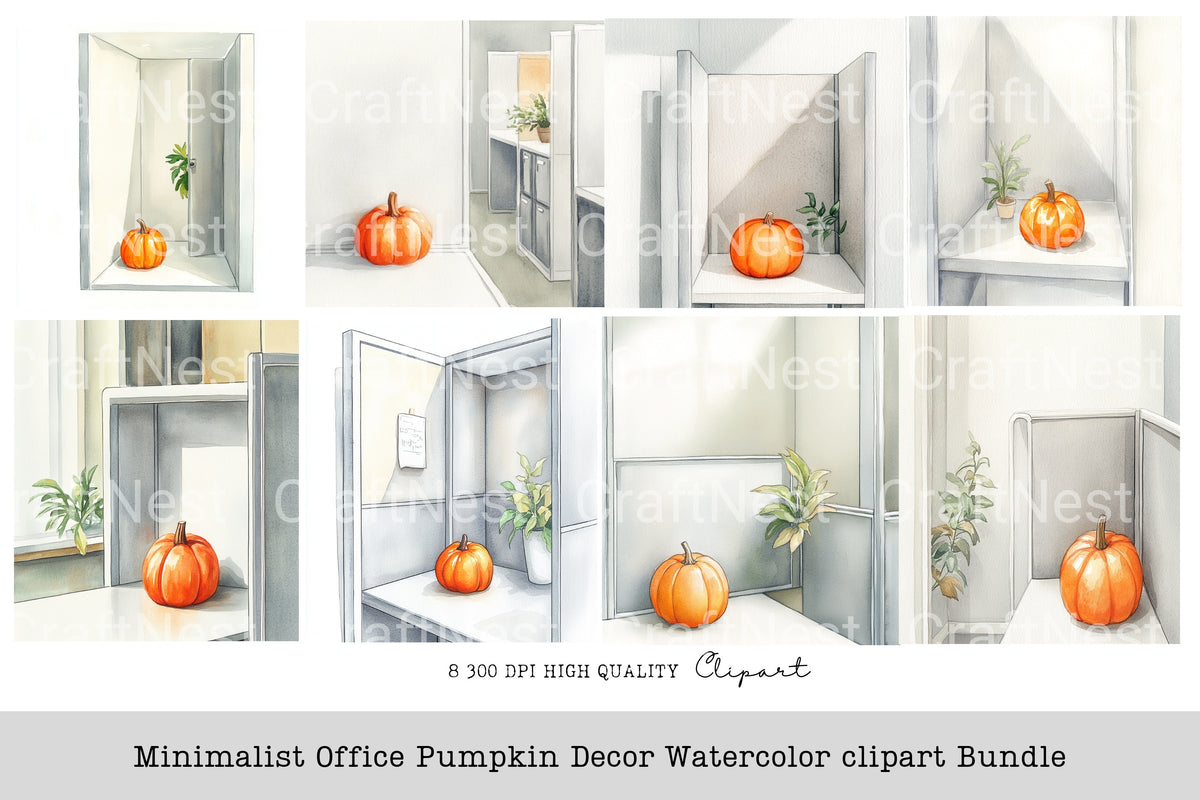 Minimalist Office Pumpkin Decor Watercolor Clipart Planner