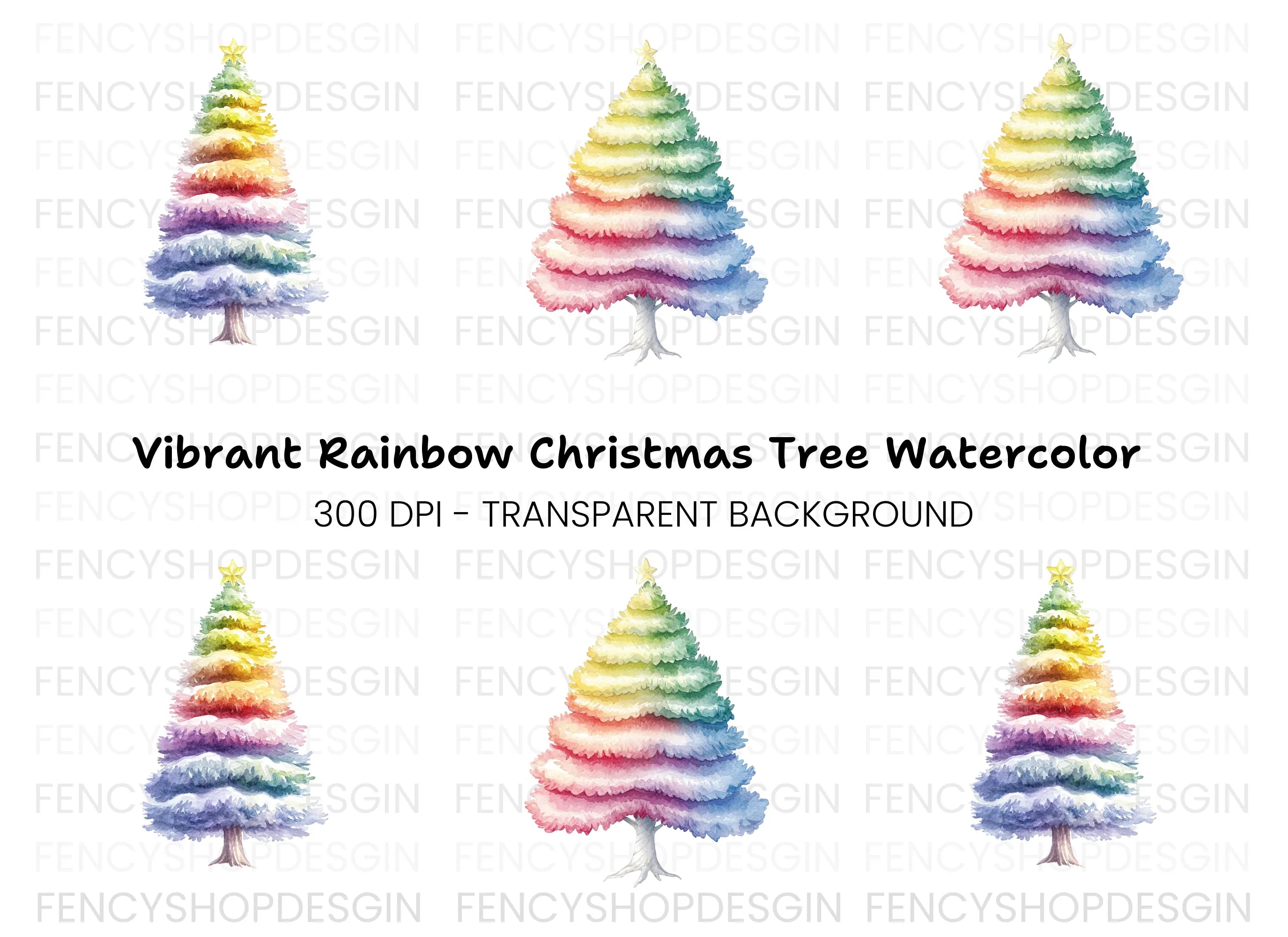 Rainbow Christmas Tree Clipart Bundle