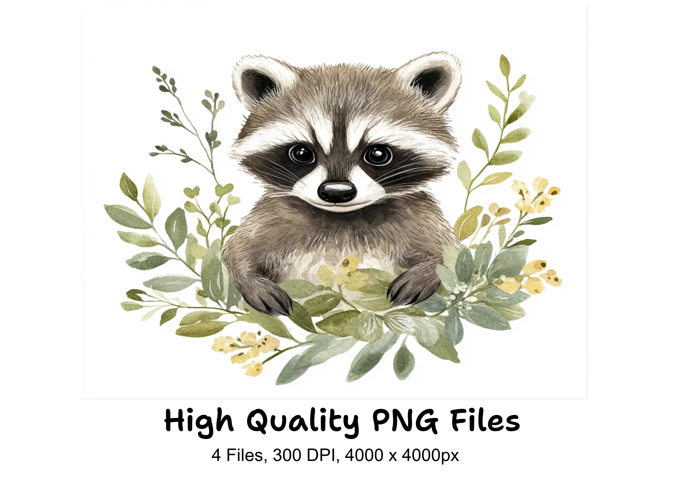 Sweet Raccoon Greenery Clipart Bundle