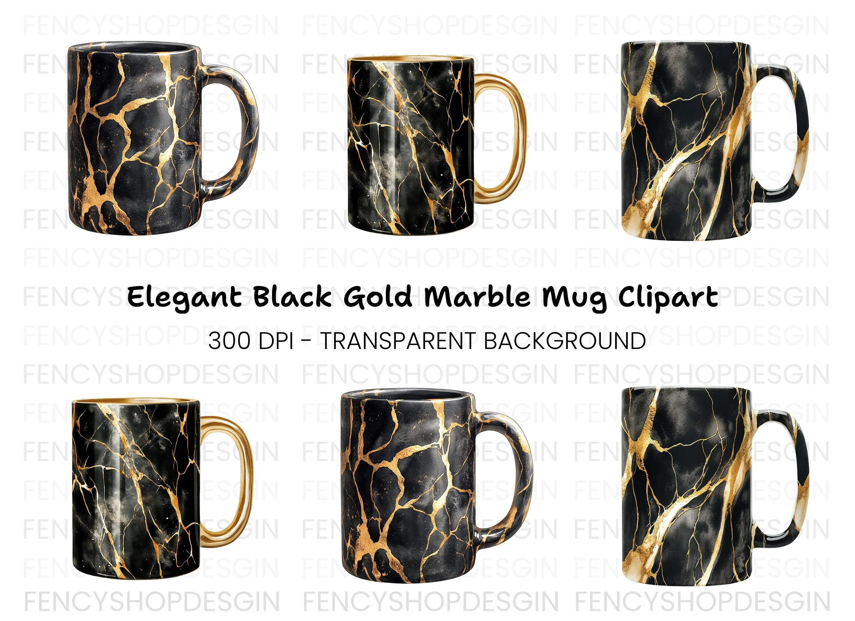 Kintsugi Black and Gold Clipart Bundle