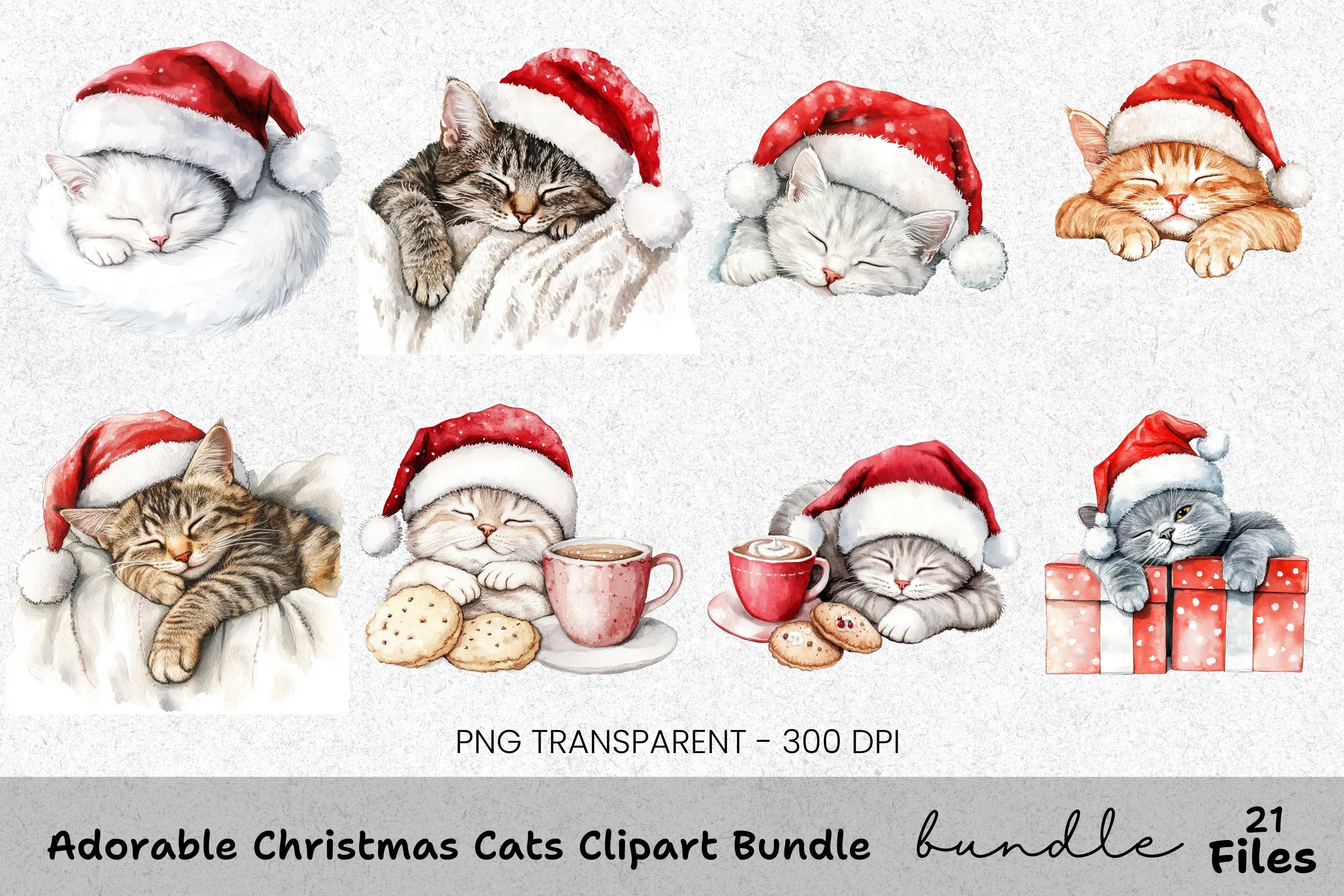 Sleeping Christmas Kittens Clipart Bundle