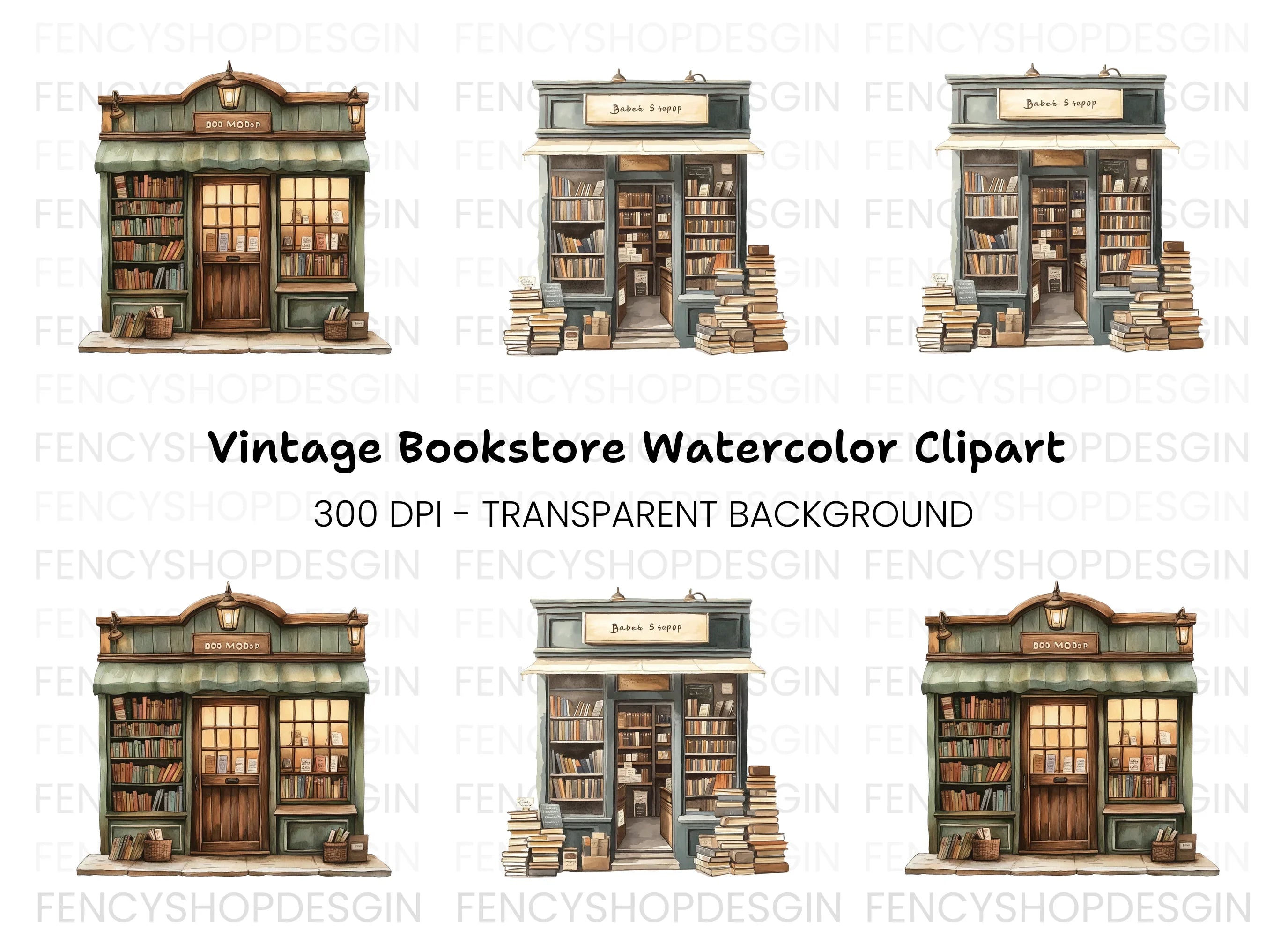 Vintage Bookstore Clipart Bundle