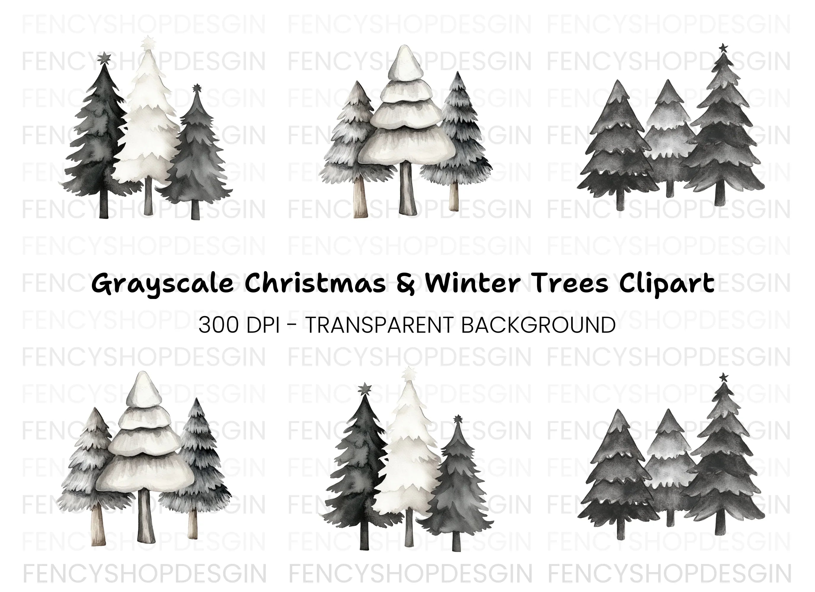 Monochrome Pine Tree Clipart Bundle