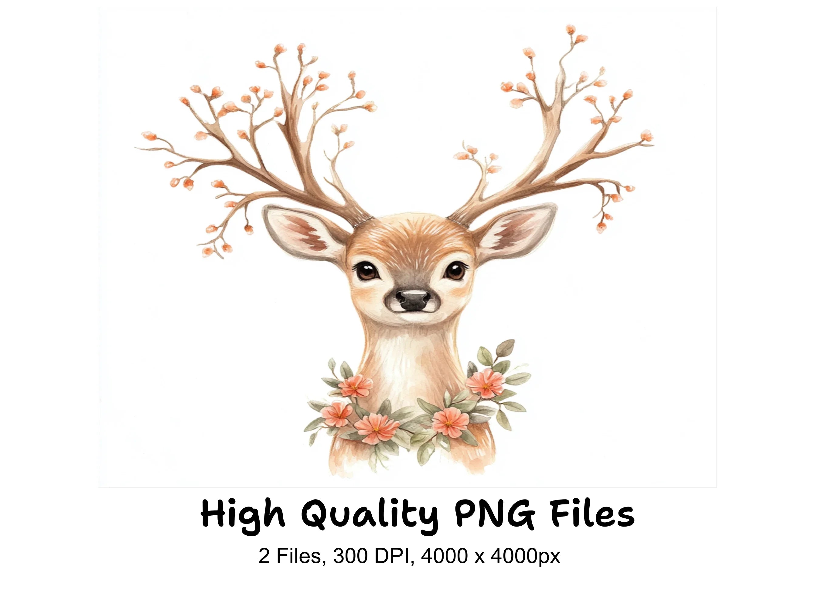 Cute Floral Deer Head Clipart Bundle