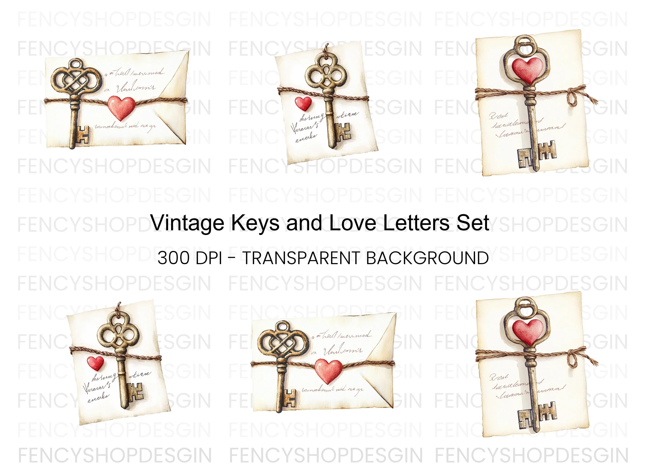 Vintage Keys and Love Letters Clipart Bundle