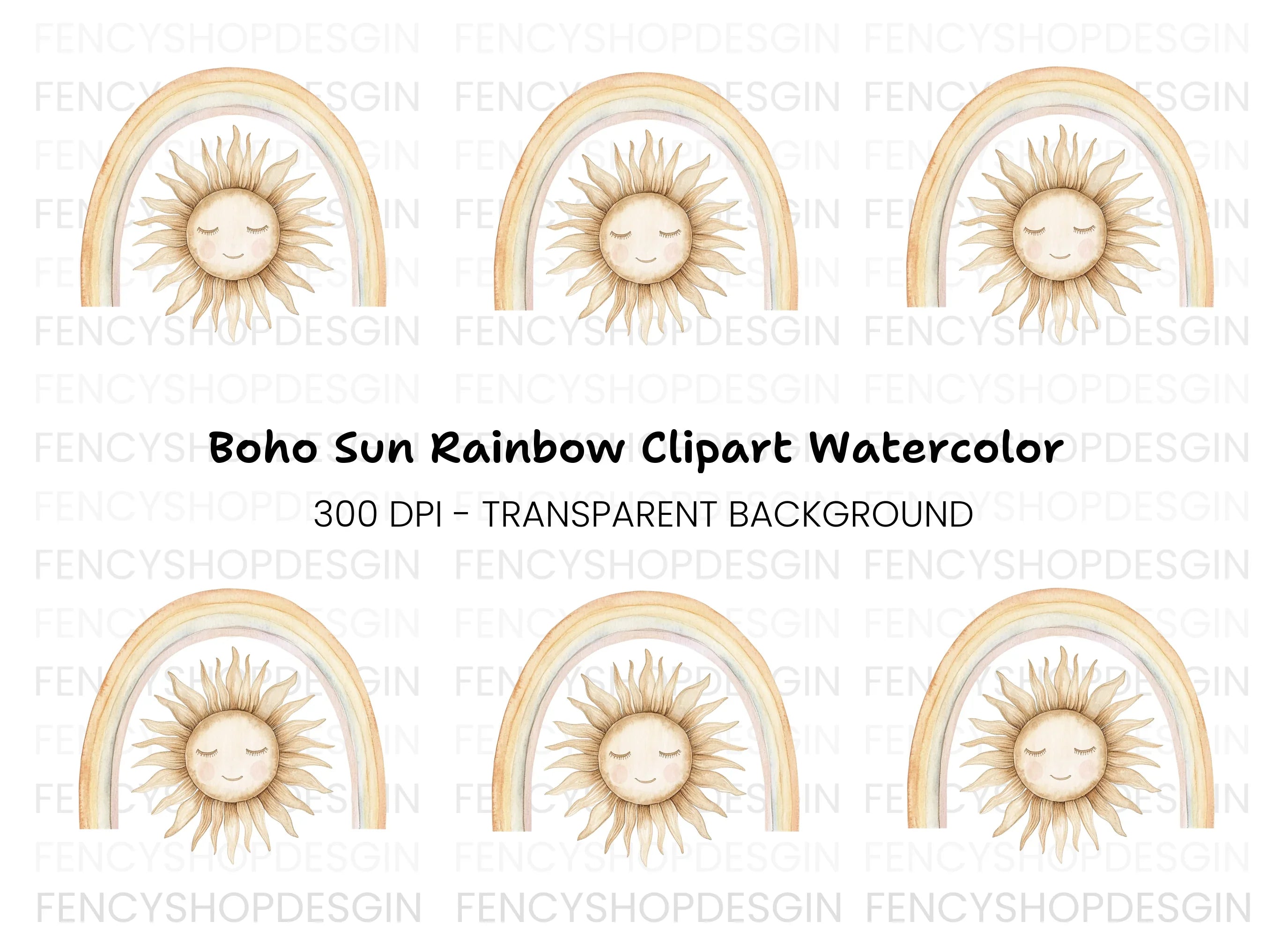 Sleeping Sun Under Boho Rainbow Clipart Bundle