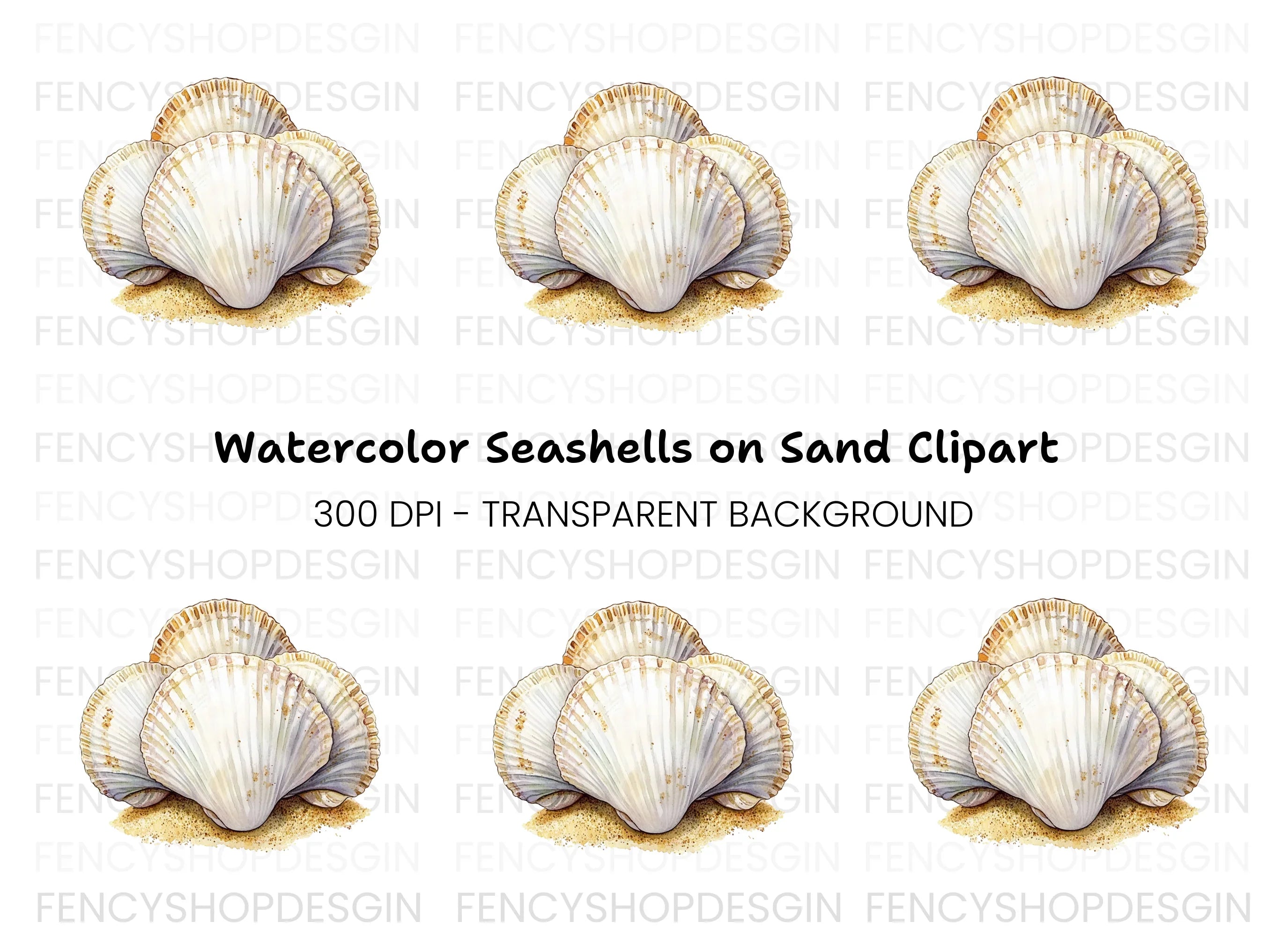 Scallop Shells on Sandy Base Clipart Bundle
