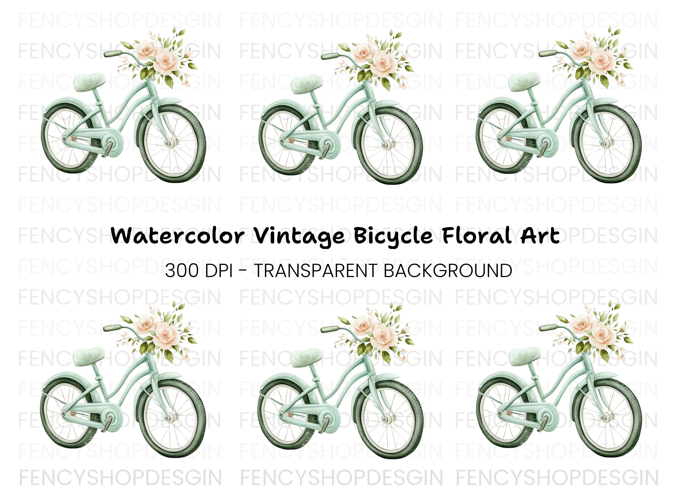 Bicycle with Peach Flowers Clipart Bundle