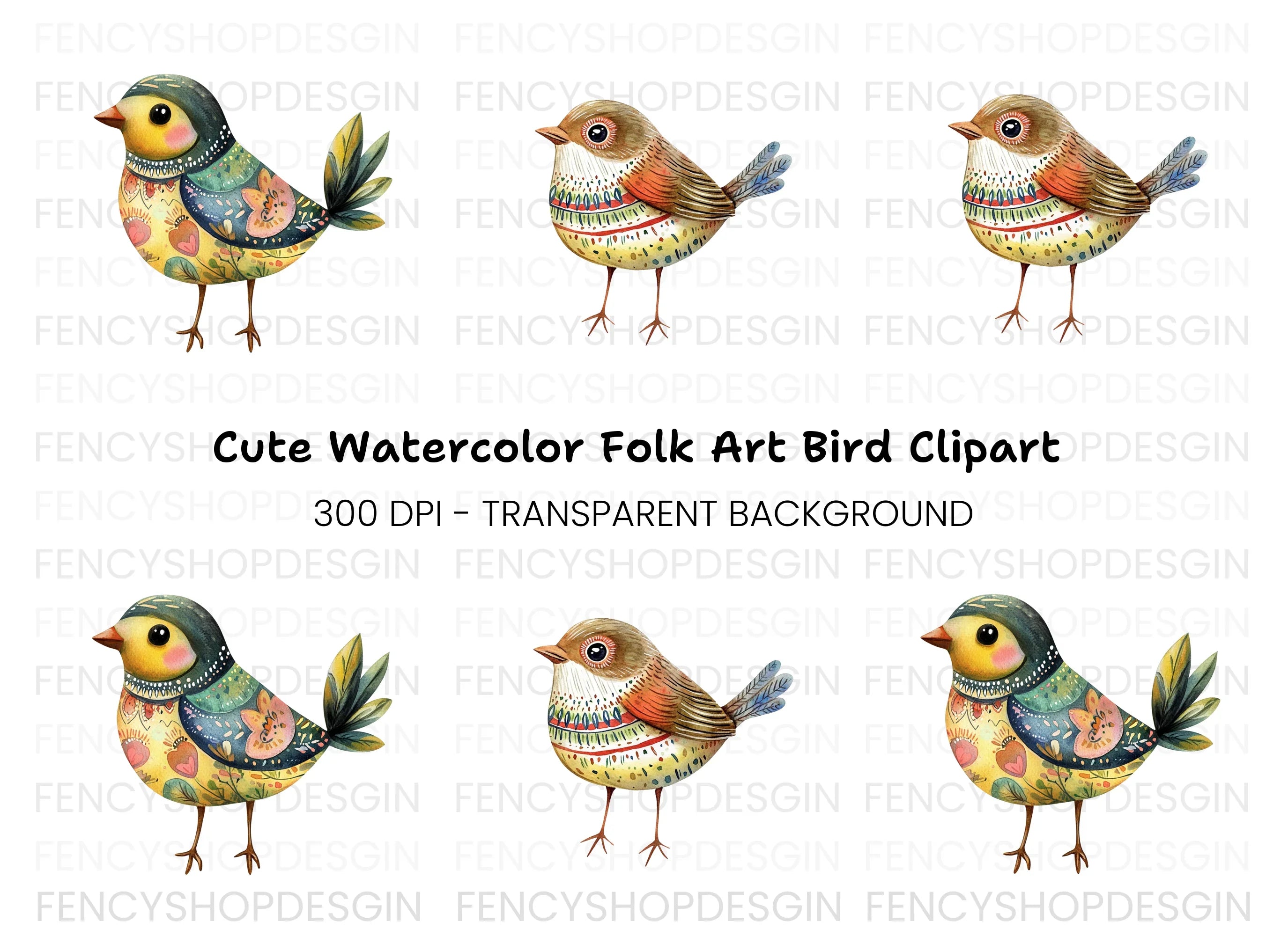 Folk Bird Clipart Bundle