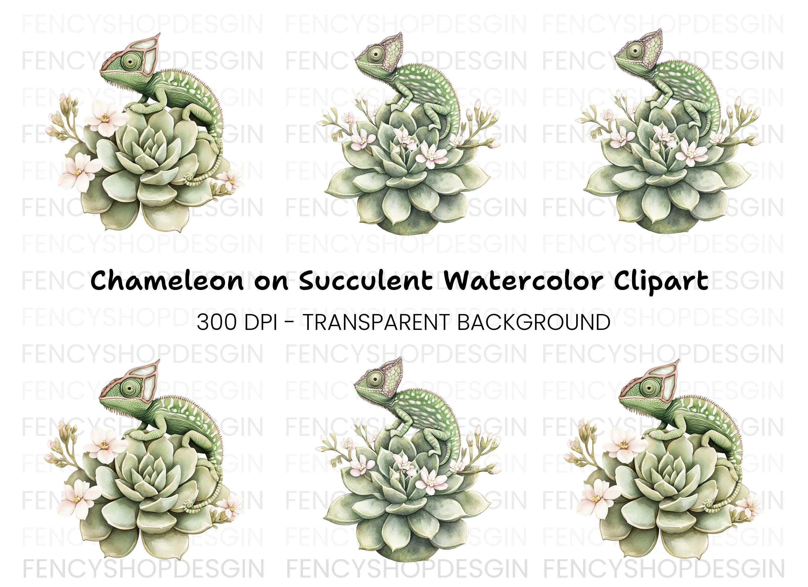 Chameleon on Succulent Clipart Bundle