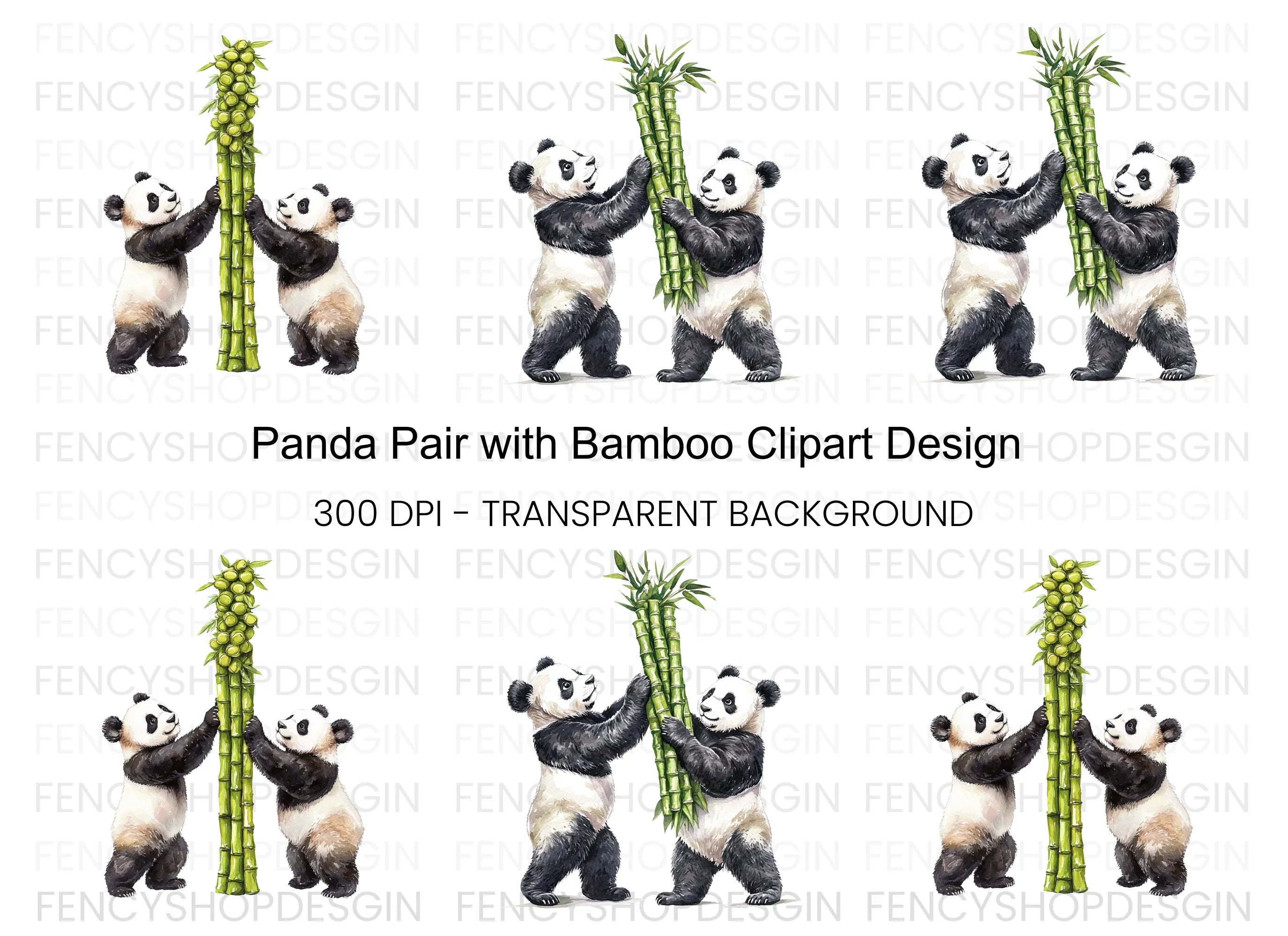 Playful Pandas with Bamboo Clipart Bundle