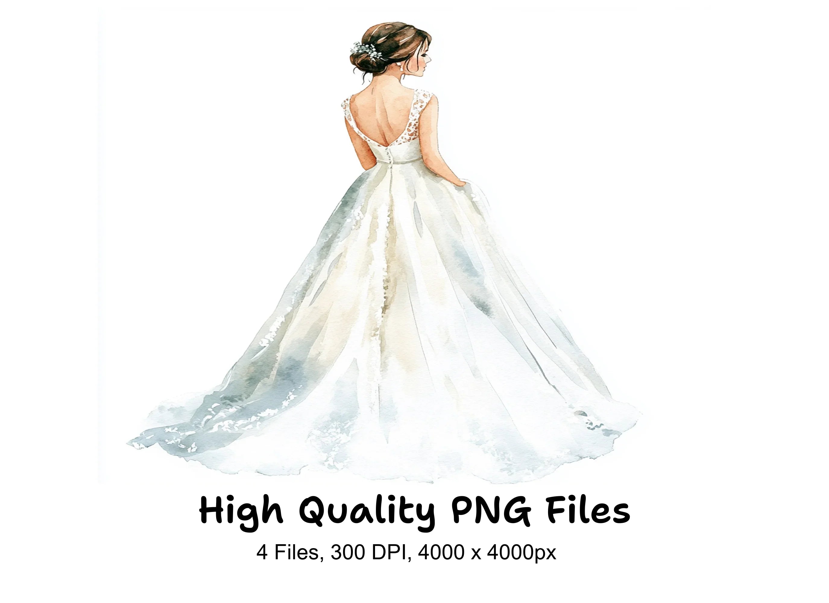 Elegant Back View Wedding Dress Clipart Bundle