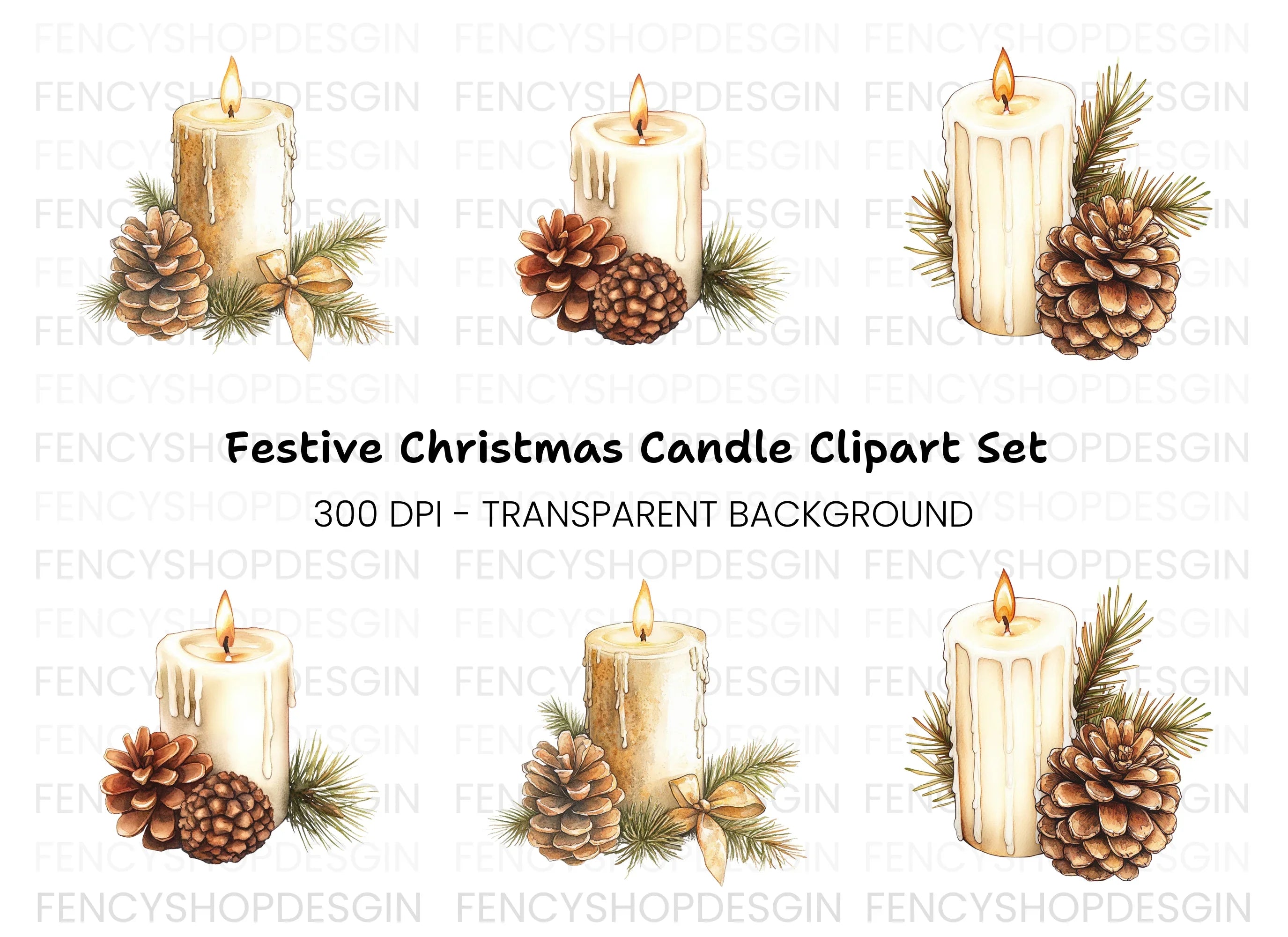 Christmas Candle Pinecone Clipart Bundle