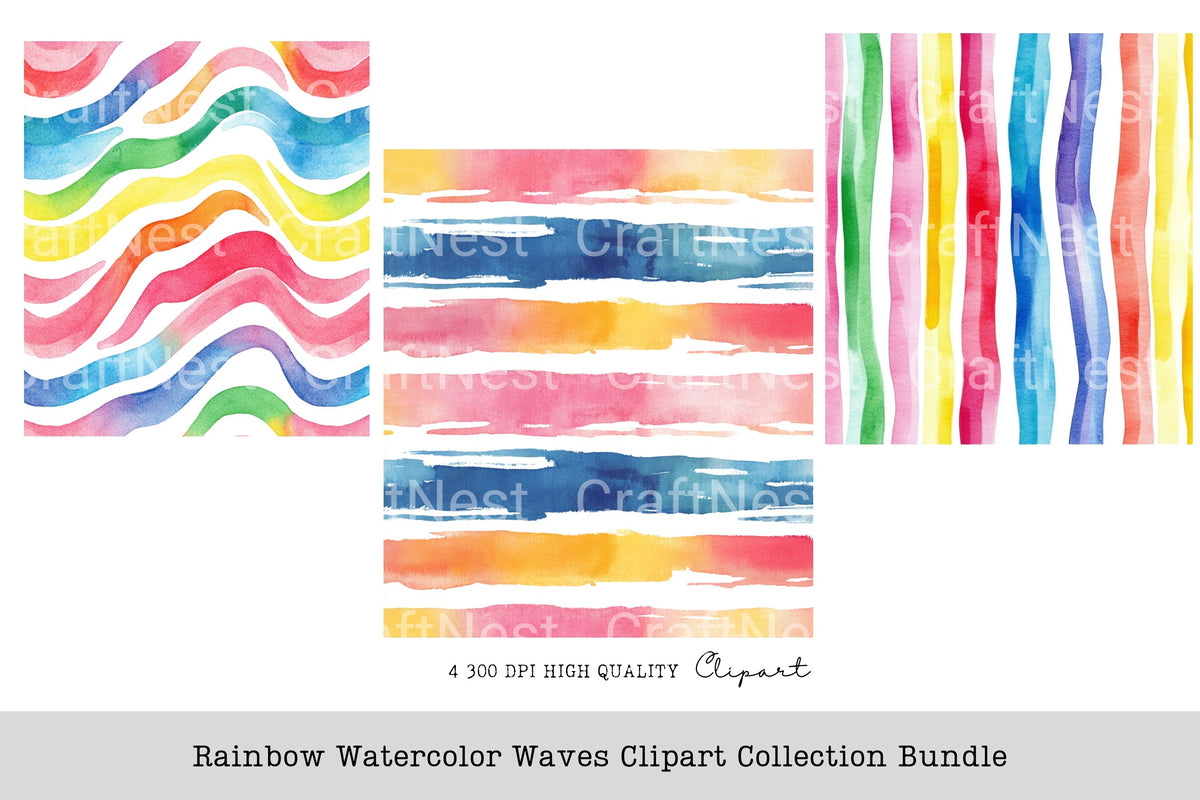 Rainbow Waves Clipart Bundle