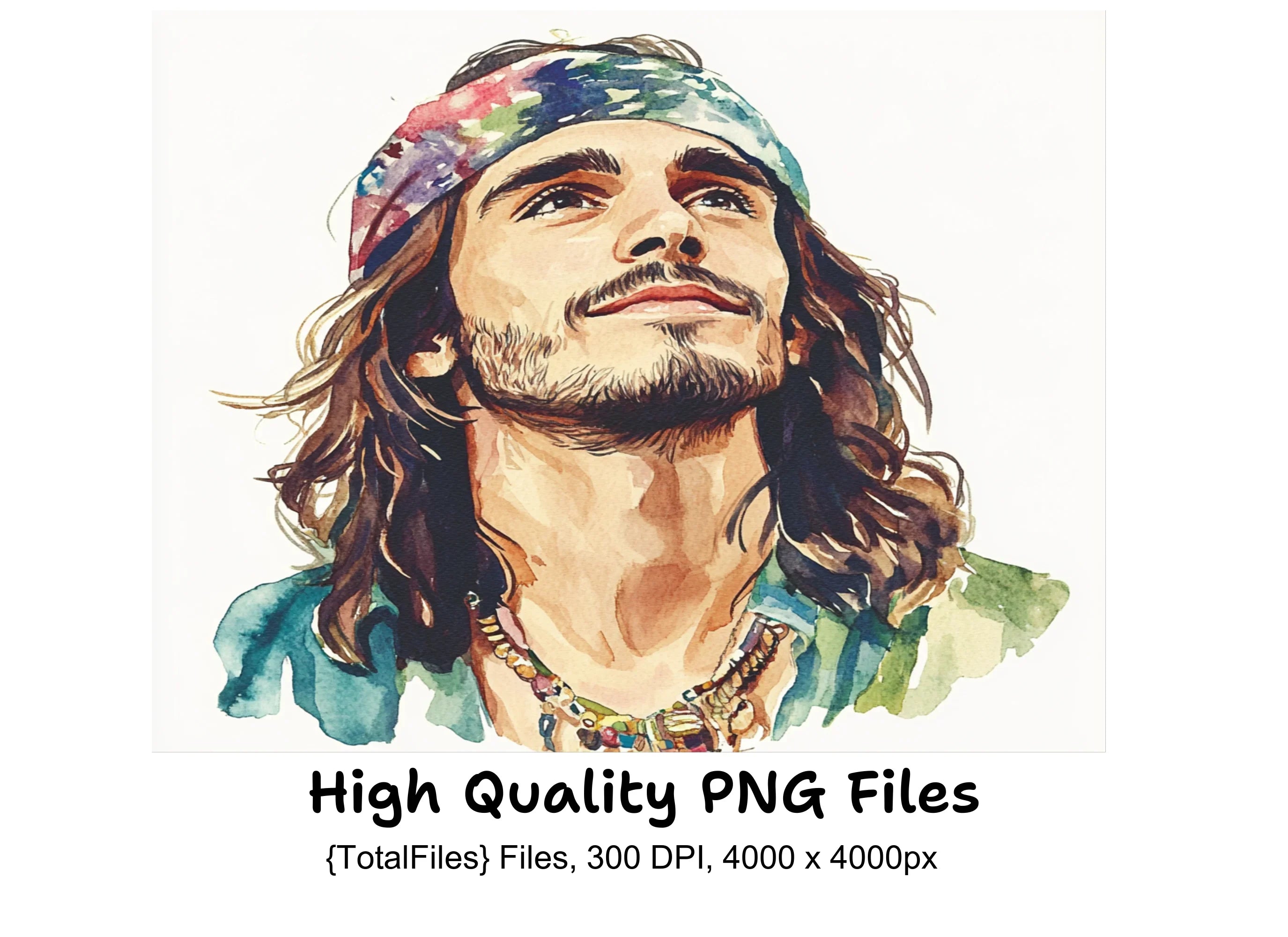 Hippie Men Portraits Clipart Bundle