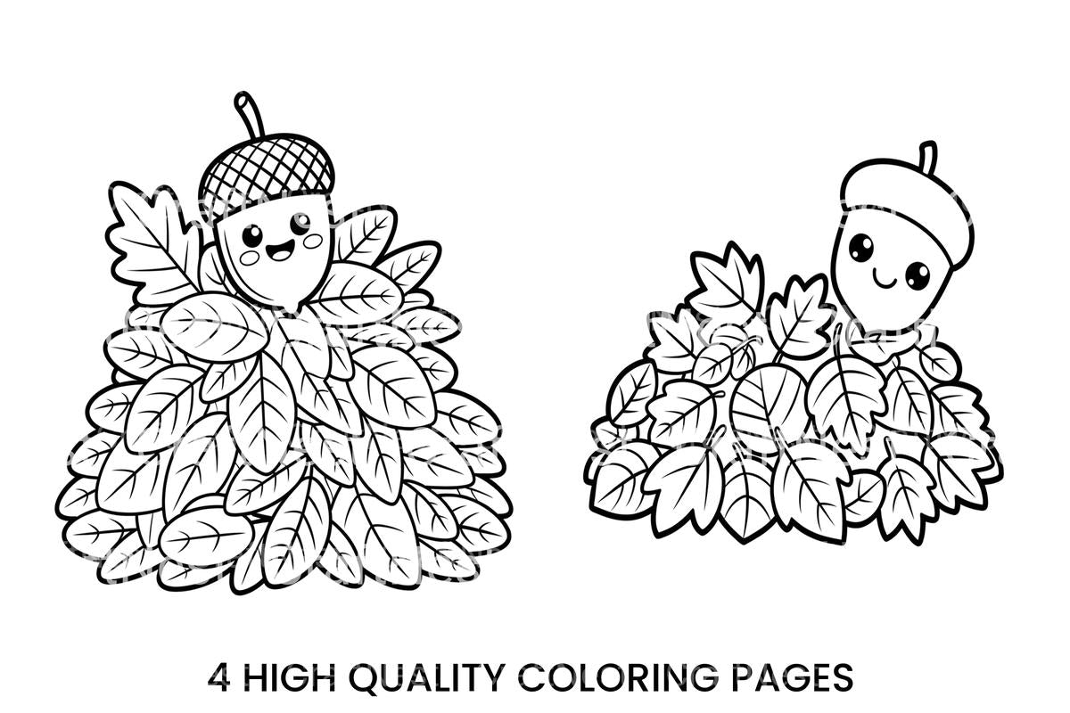 Cute Acorn and Leaves Coloring Books