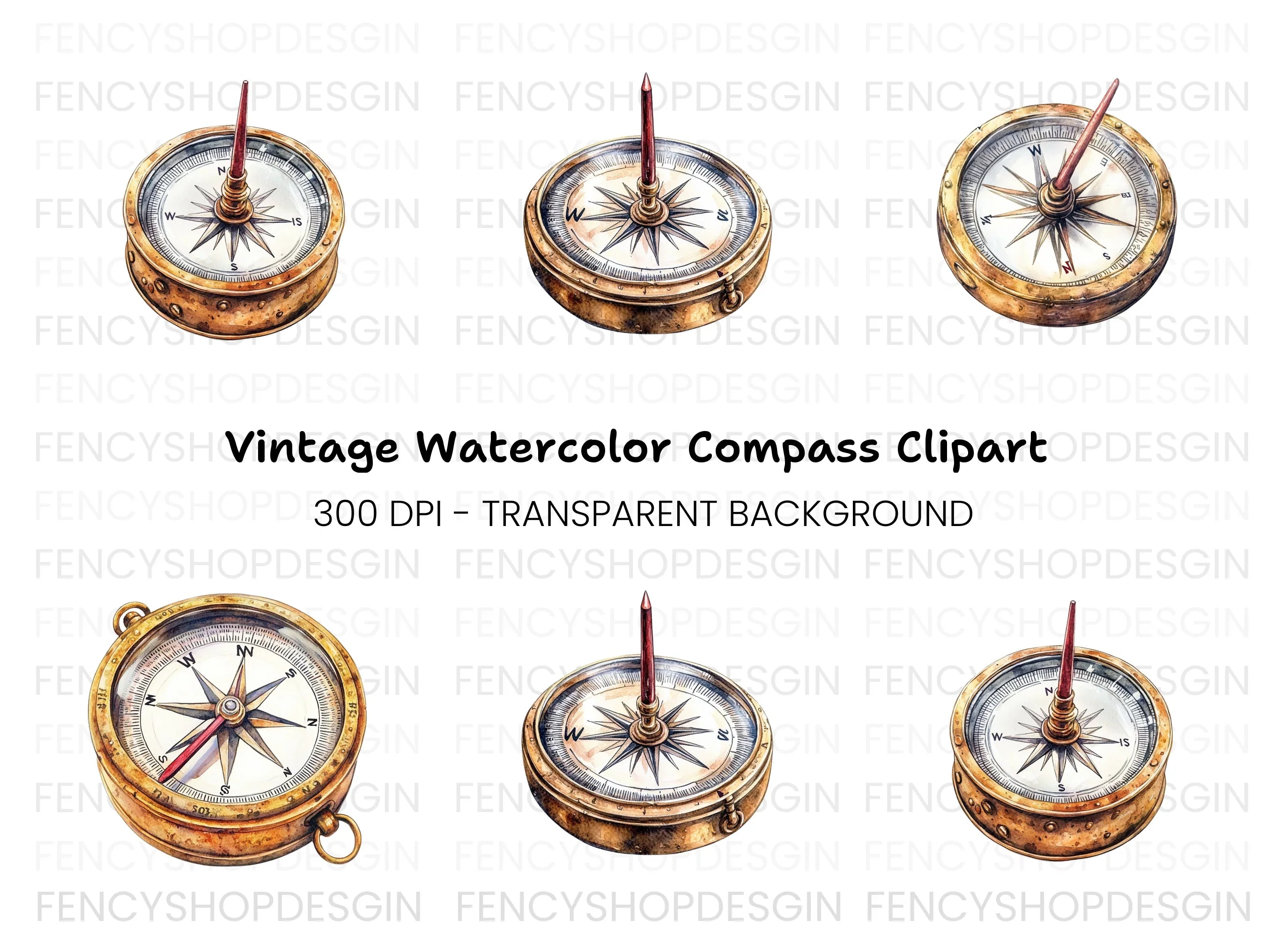 Vintage Compass Clipart Bundle