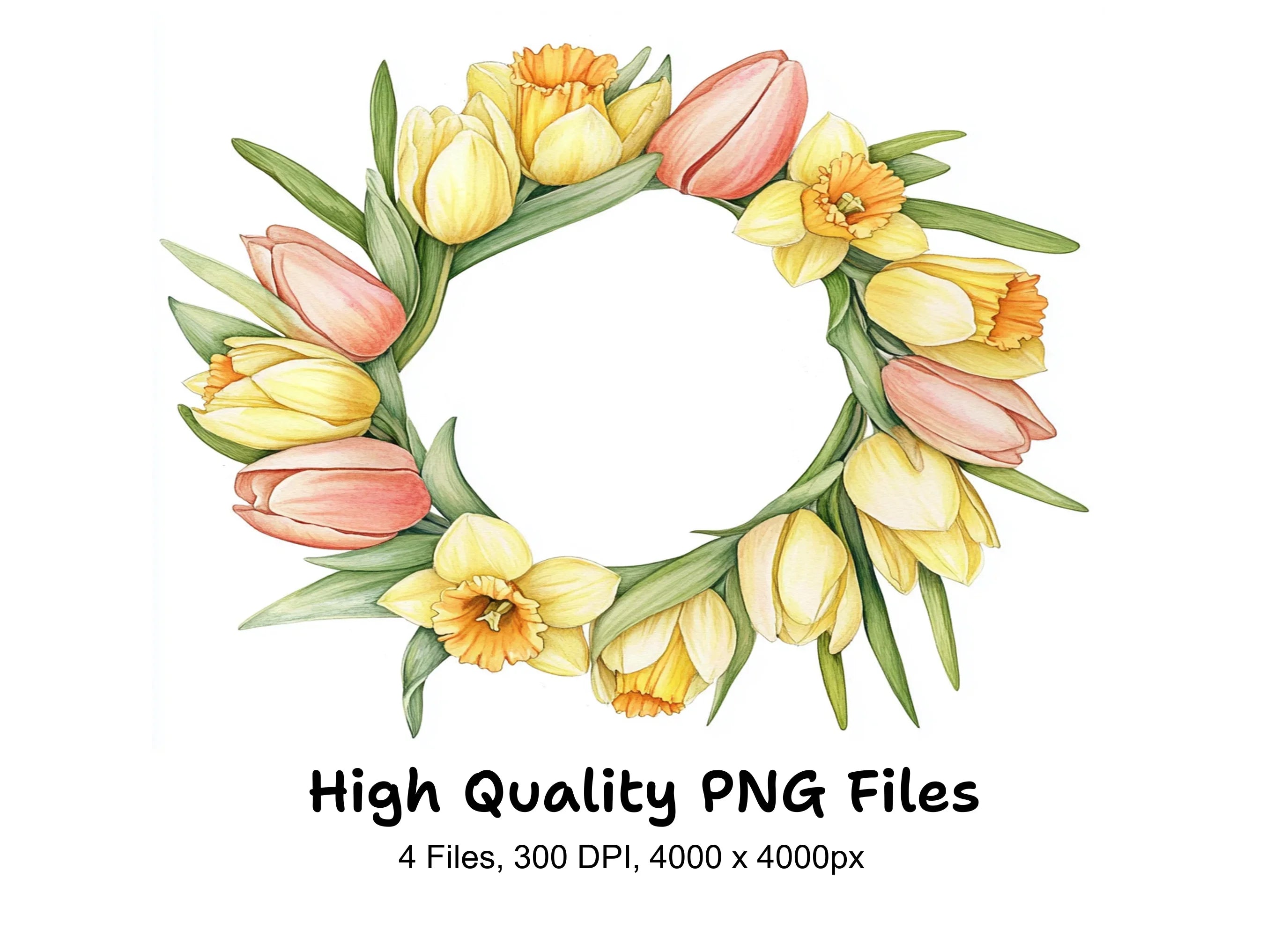 Spring Tulip Daffodil Wreath Clipart Bundle