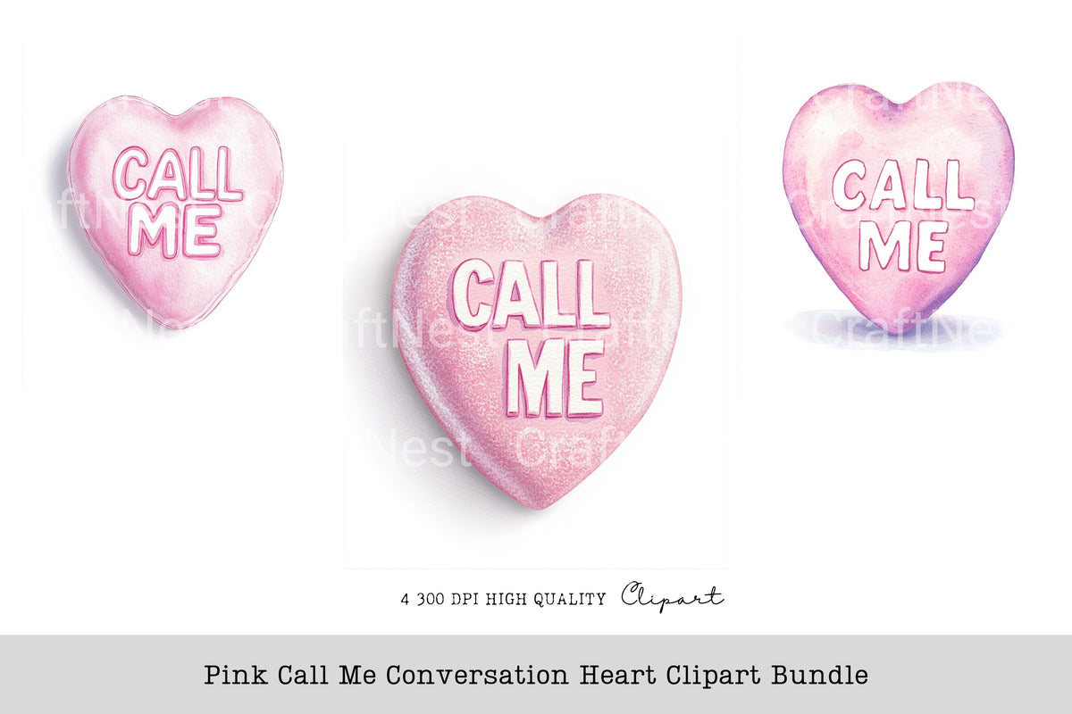 Pink Call Me Conversation Heart Clipart Bundle