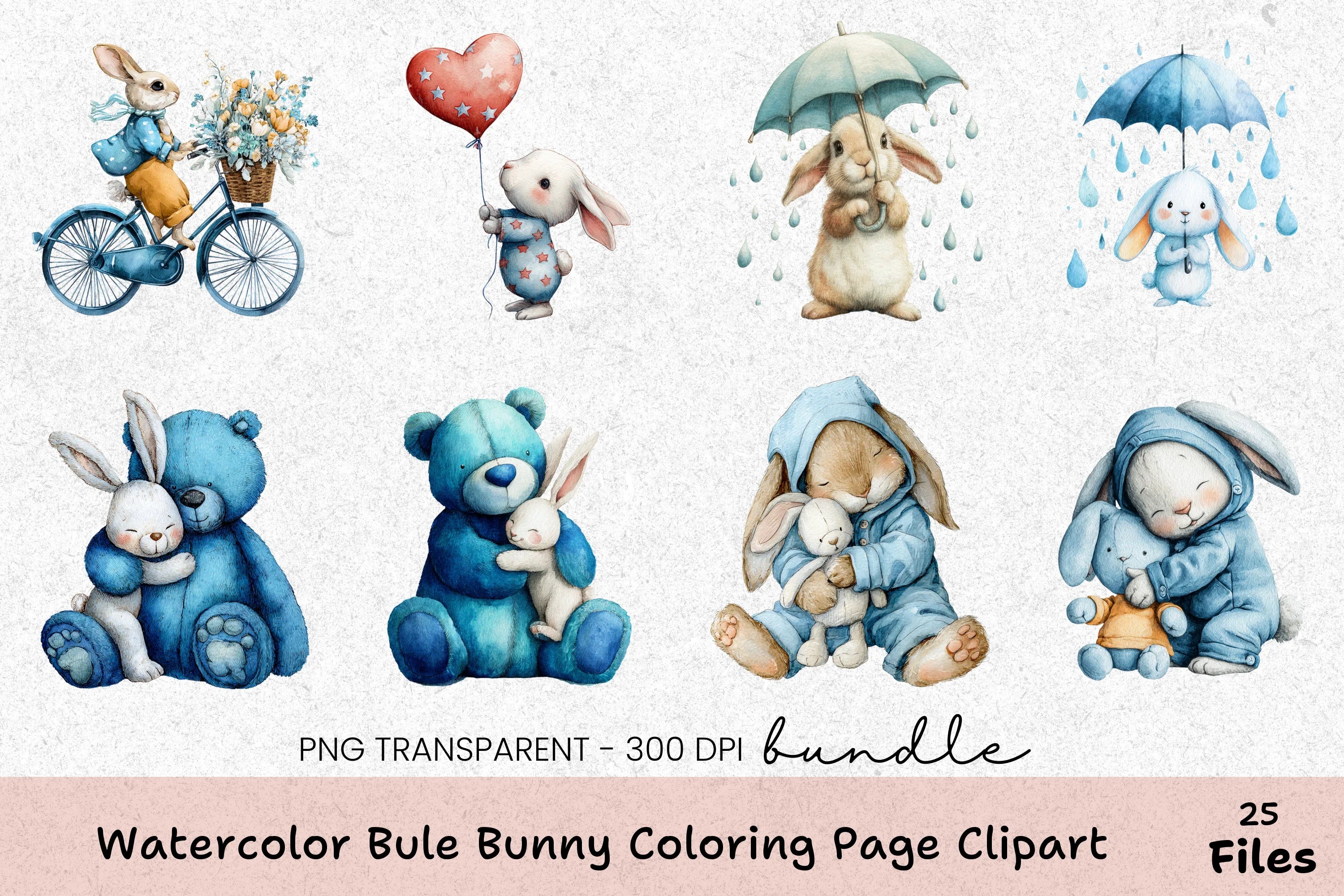 Bule Bunny Coloring Page Clipart Bundle - CraftNest - Digital Crafting and Art