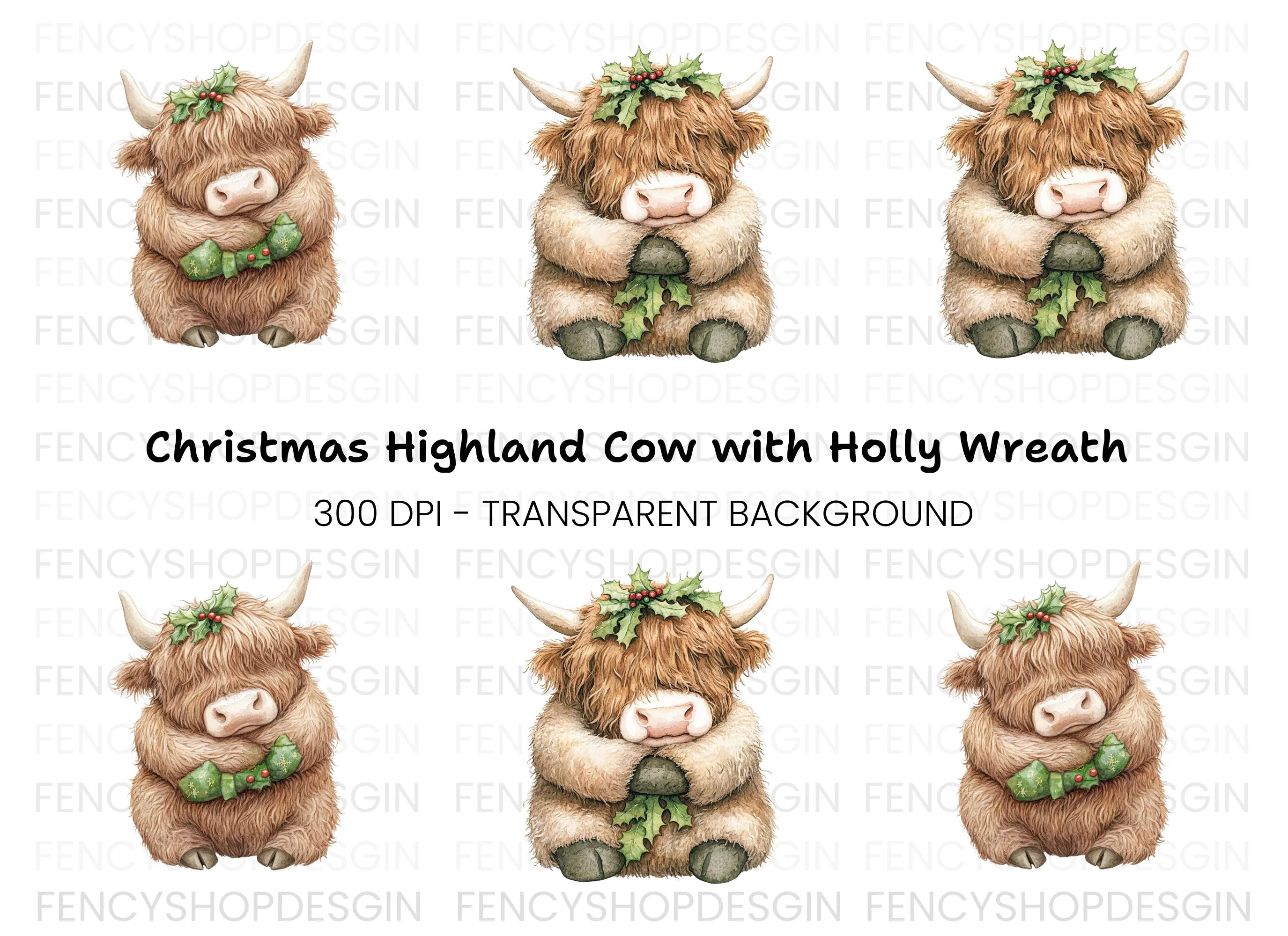 Christmas Highland Cow Clipart Bundle