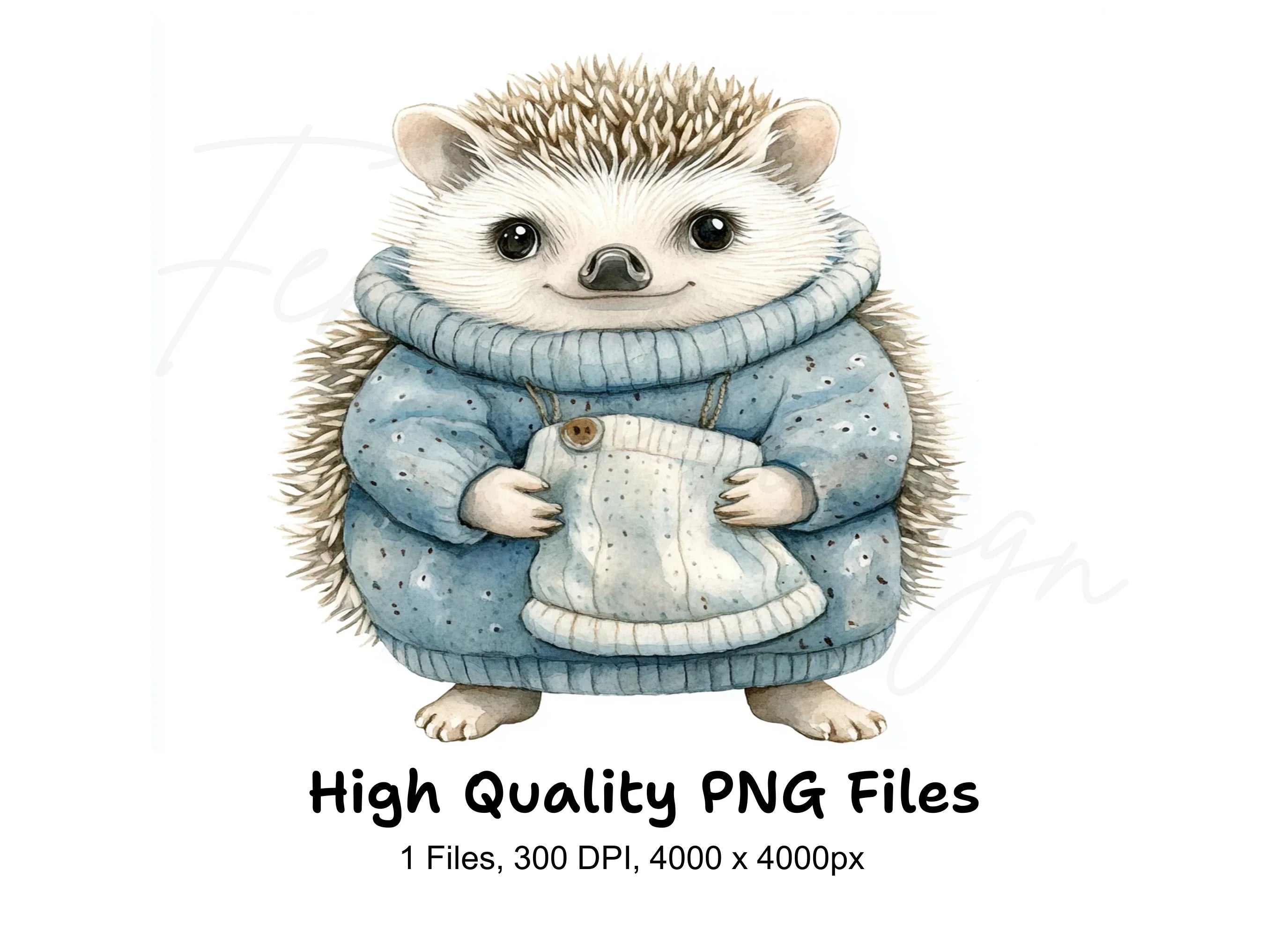 Cute Hedgehog in Blue Sweater Clipart Bundle
