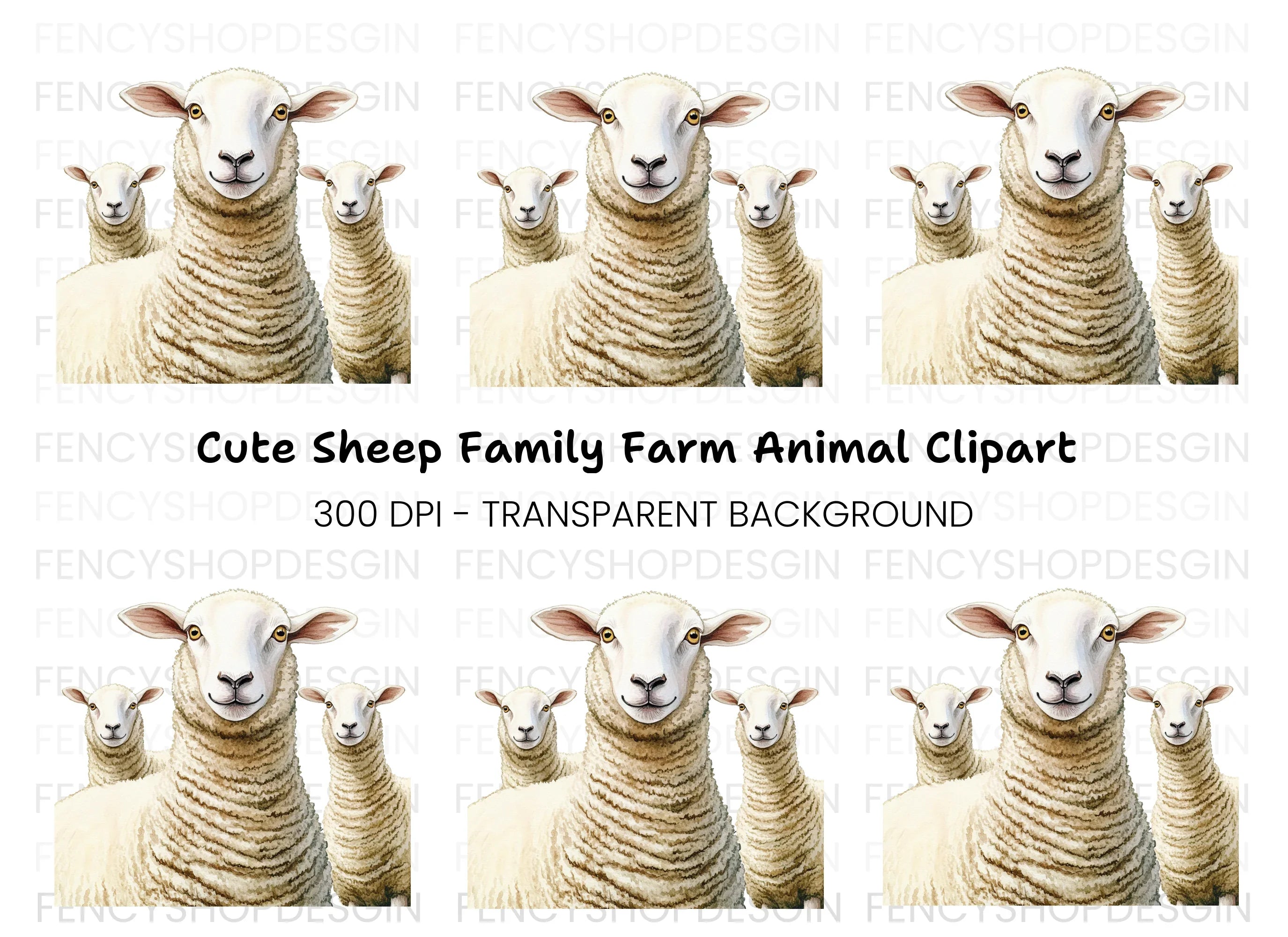 Cute Sheep Family Clipart Bundle