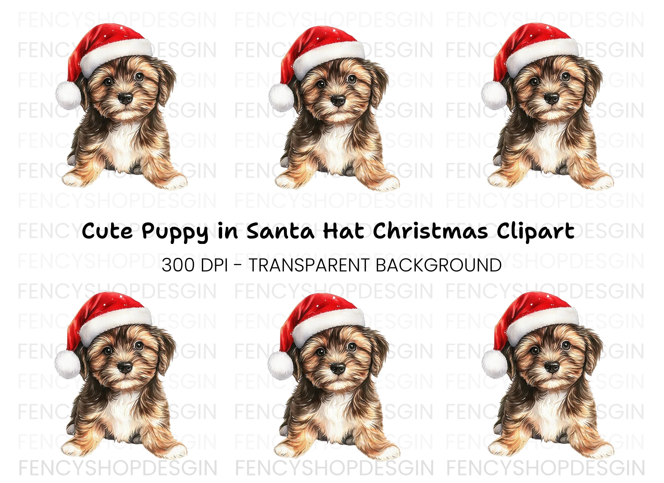 Festive Puppy with Santa Hat Clipart Bundle