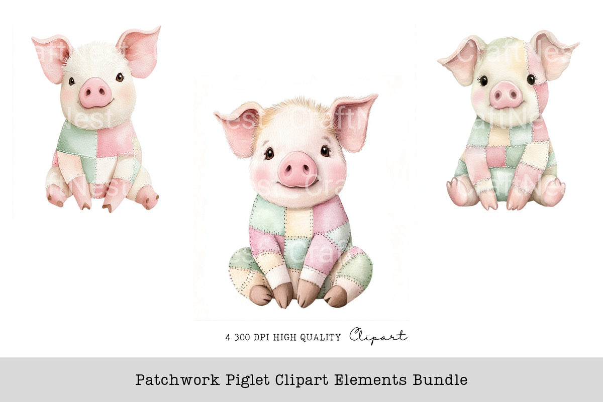 Patchwork Piglet Elements Clipart Bundle