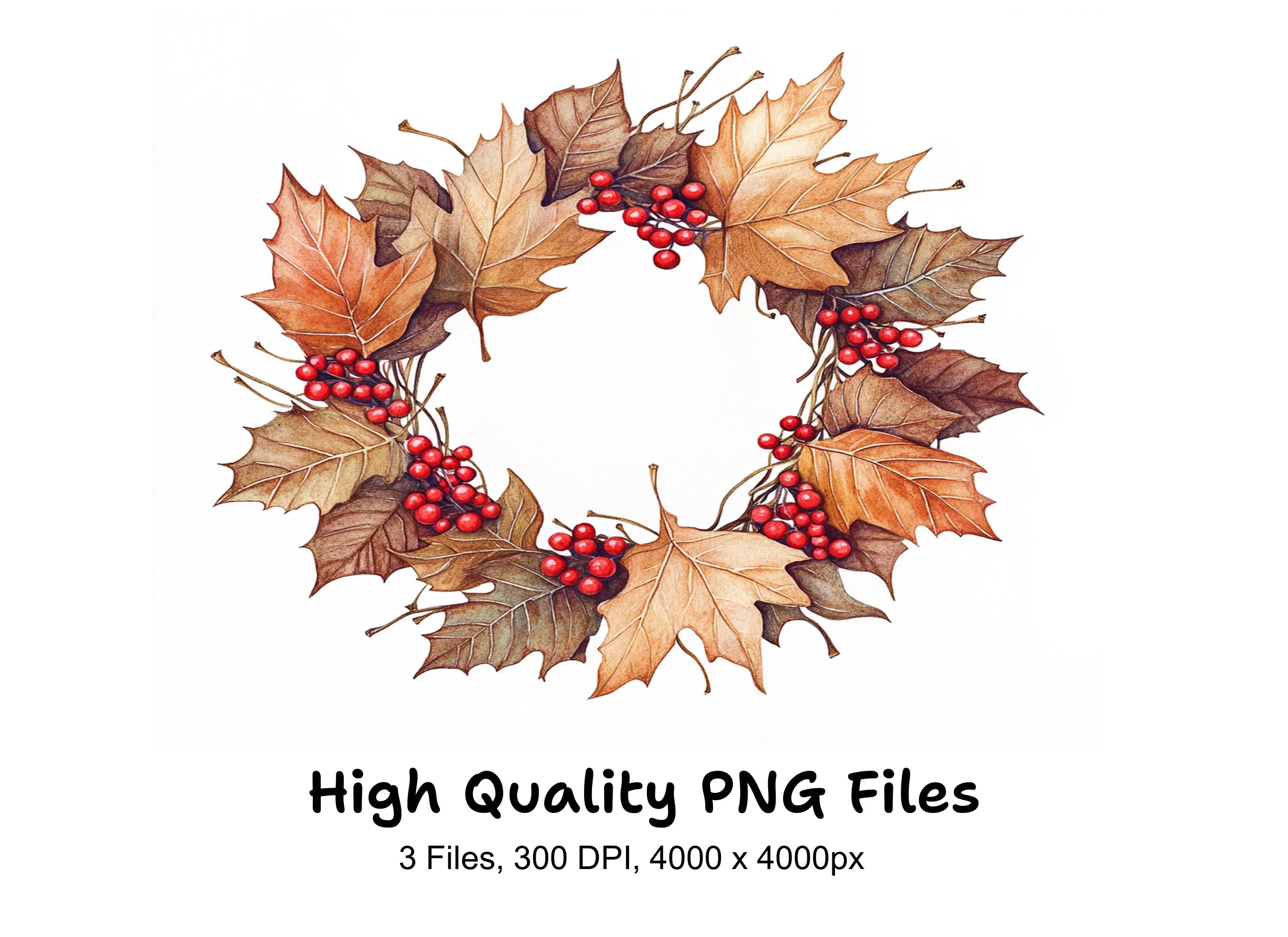 Autumn Leaves and Berries Wreath Clipart Bundle