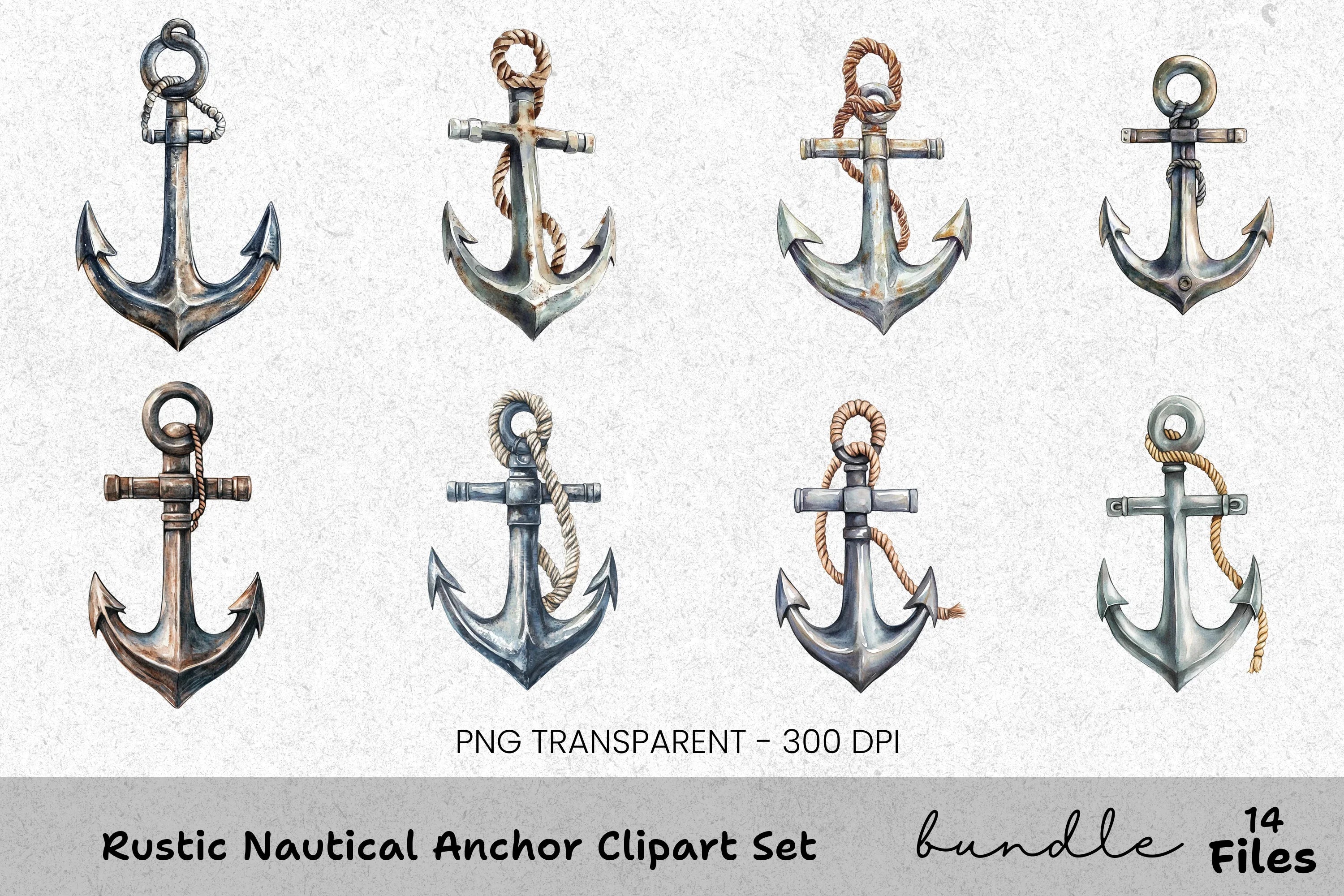 Rustic Nautical Anchor Clipart Bundle