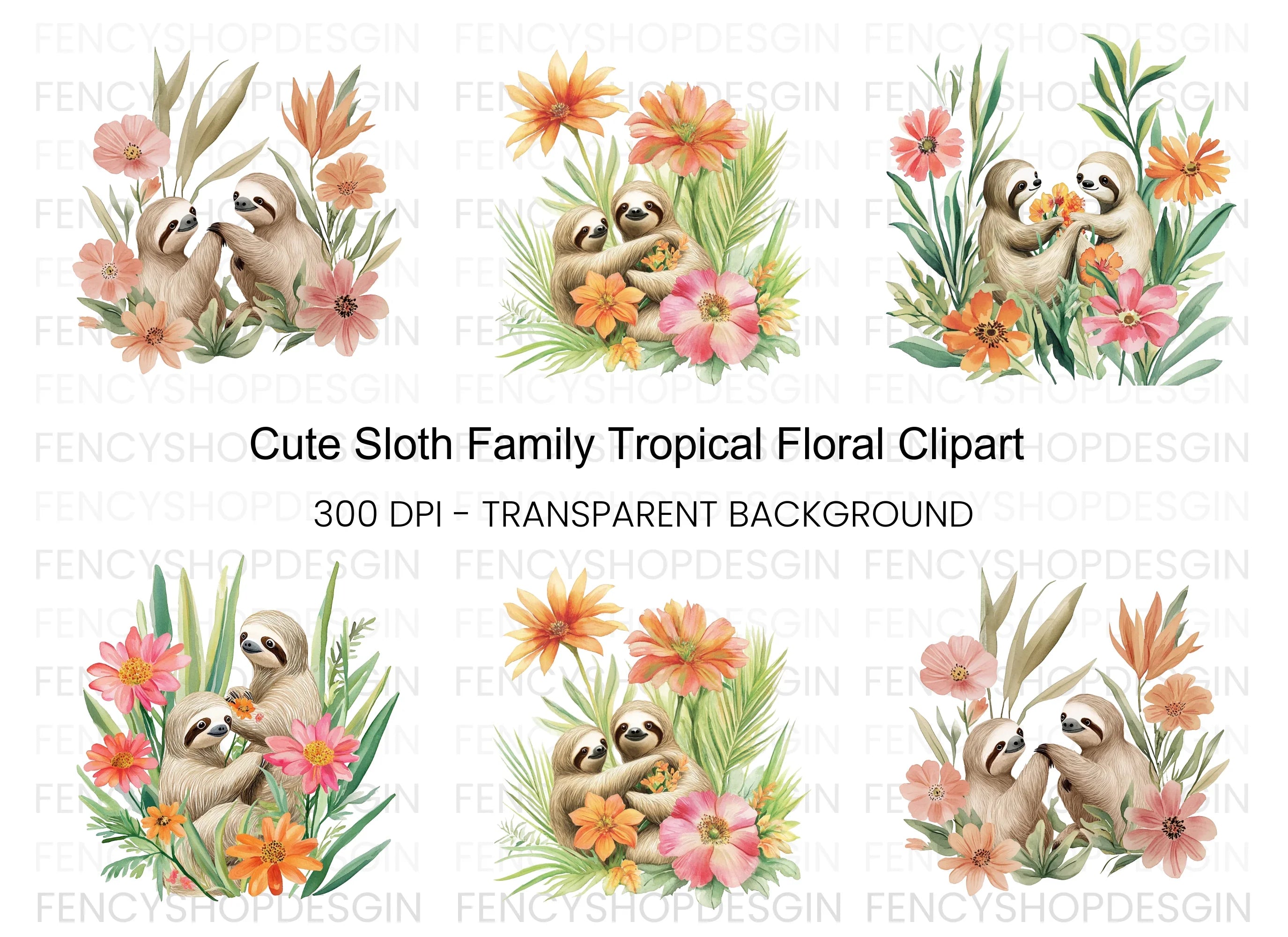 Cute Sloth Couple Clipart Bundle