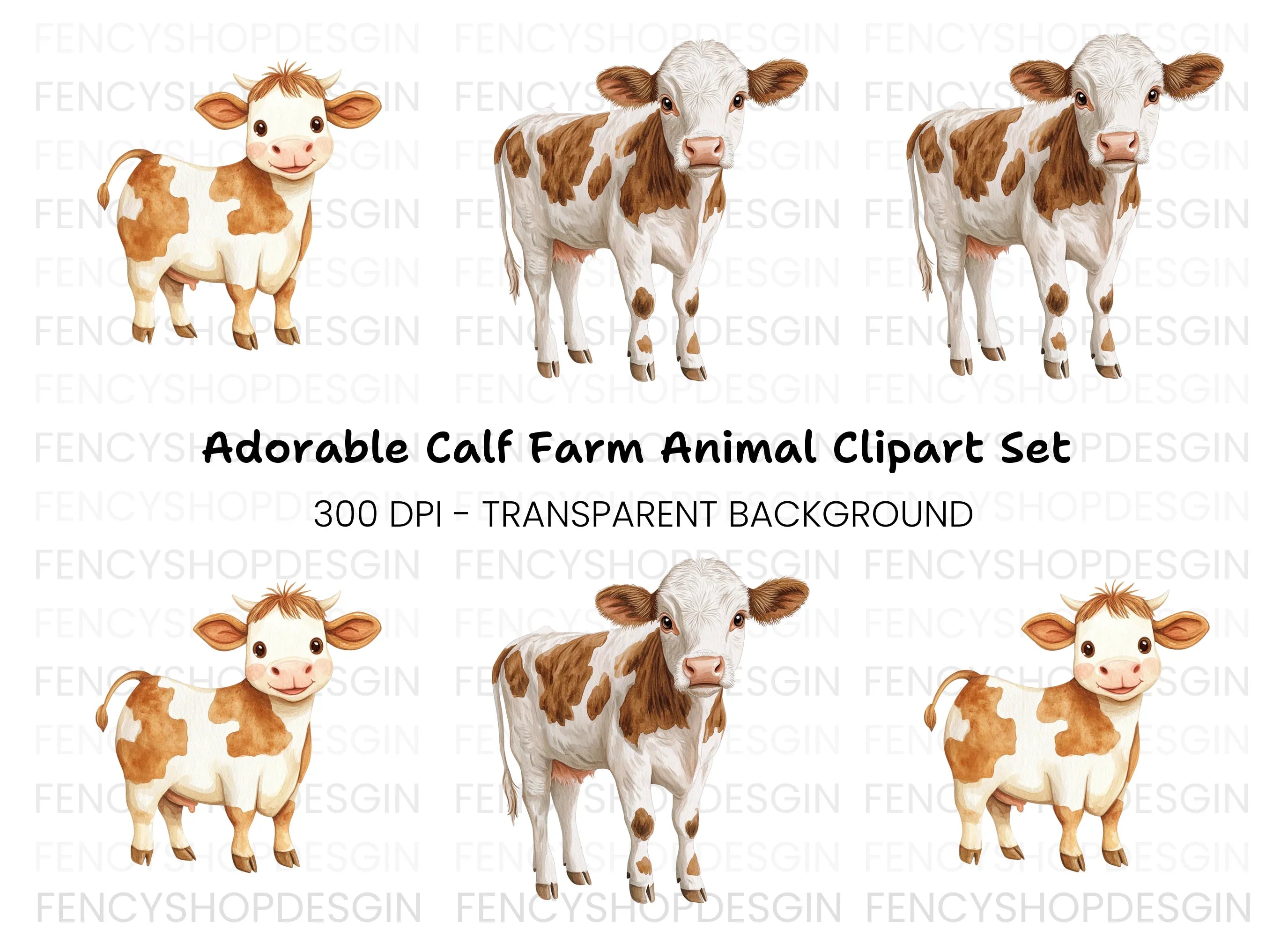 Cute Baby Cow Clipart Bundle