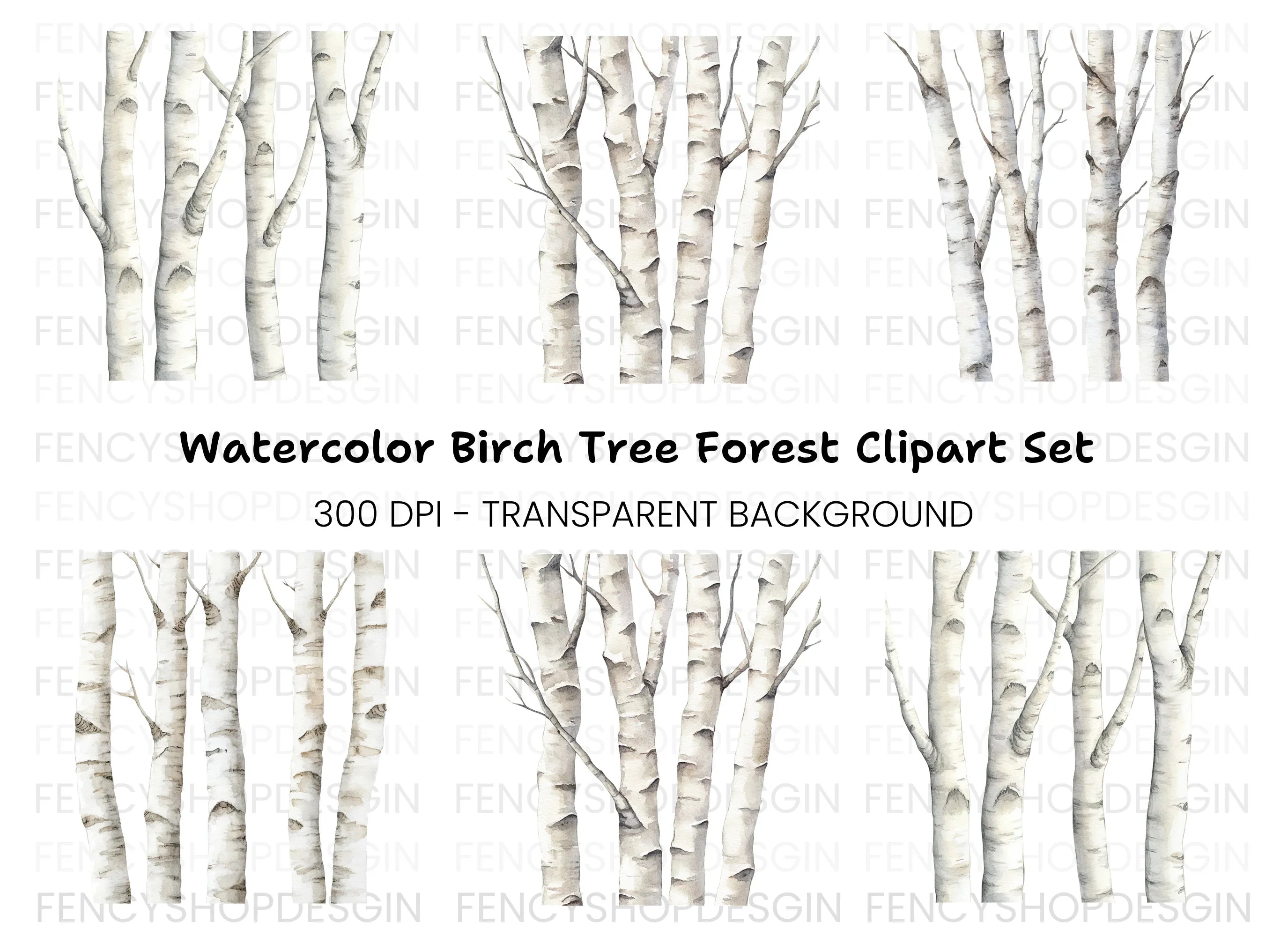 Birch Tree Trunks Clipart Bundle
