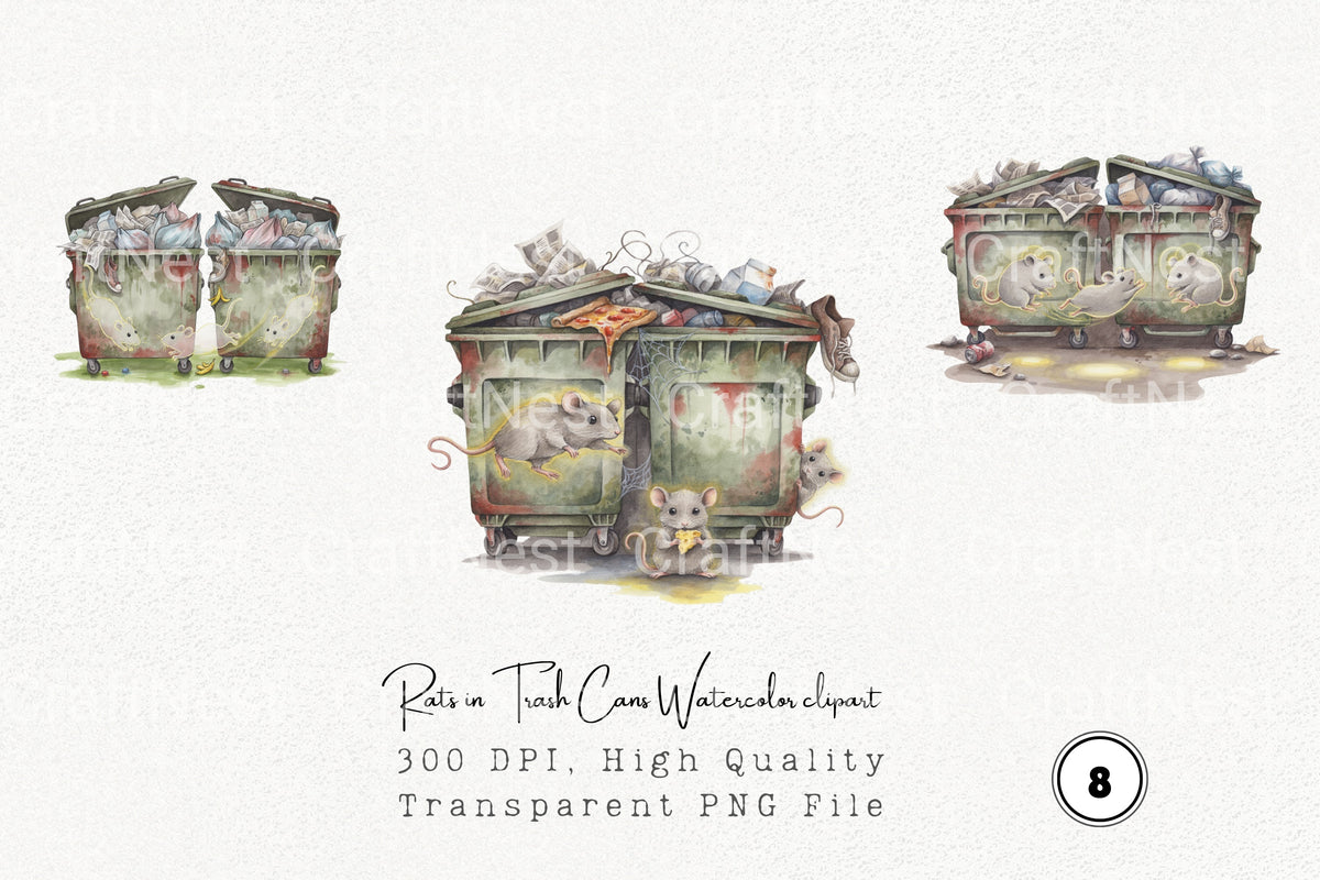 Rats In Trash Cans Clipart Bundle