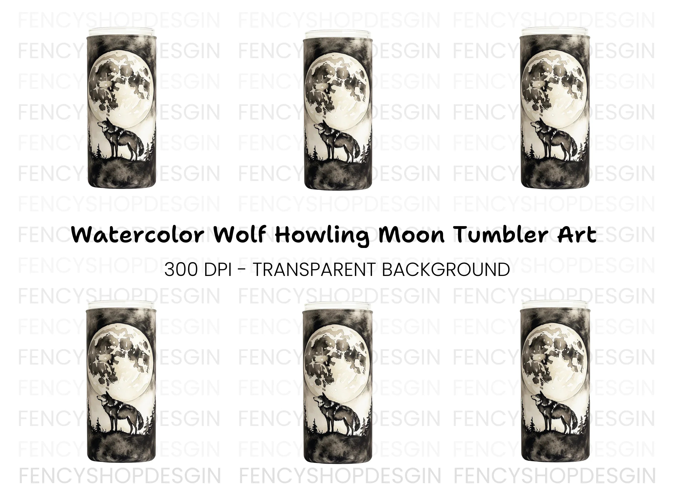 Moon Wolf Tumbler Clipart Bundle