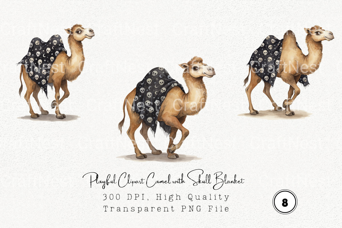 Playful Camel With Skull Blanket Clipart Bundle