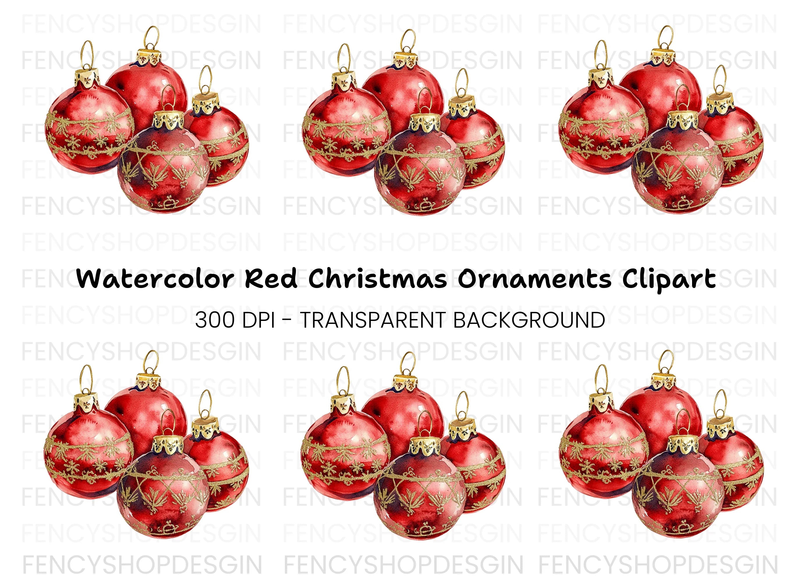 Sparkling Red Christmas Baubles Clipart Bundle