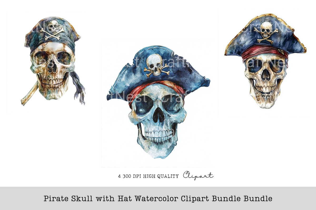 Pirate Skull With Hat Clipart Bundle
