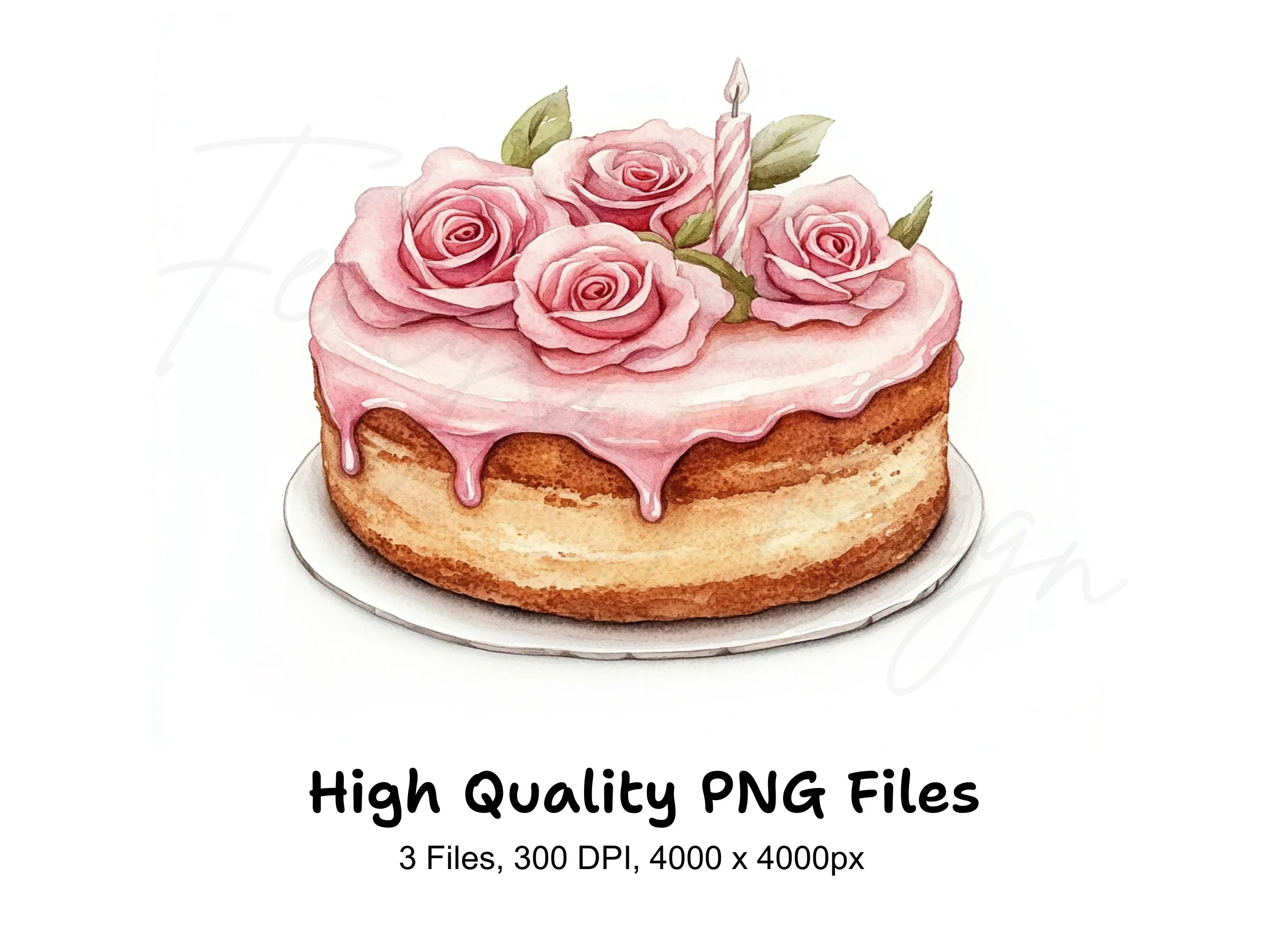 Pink Rose Cake Clipart Bundle