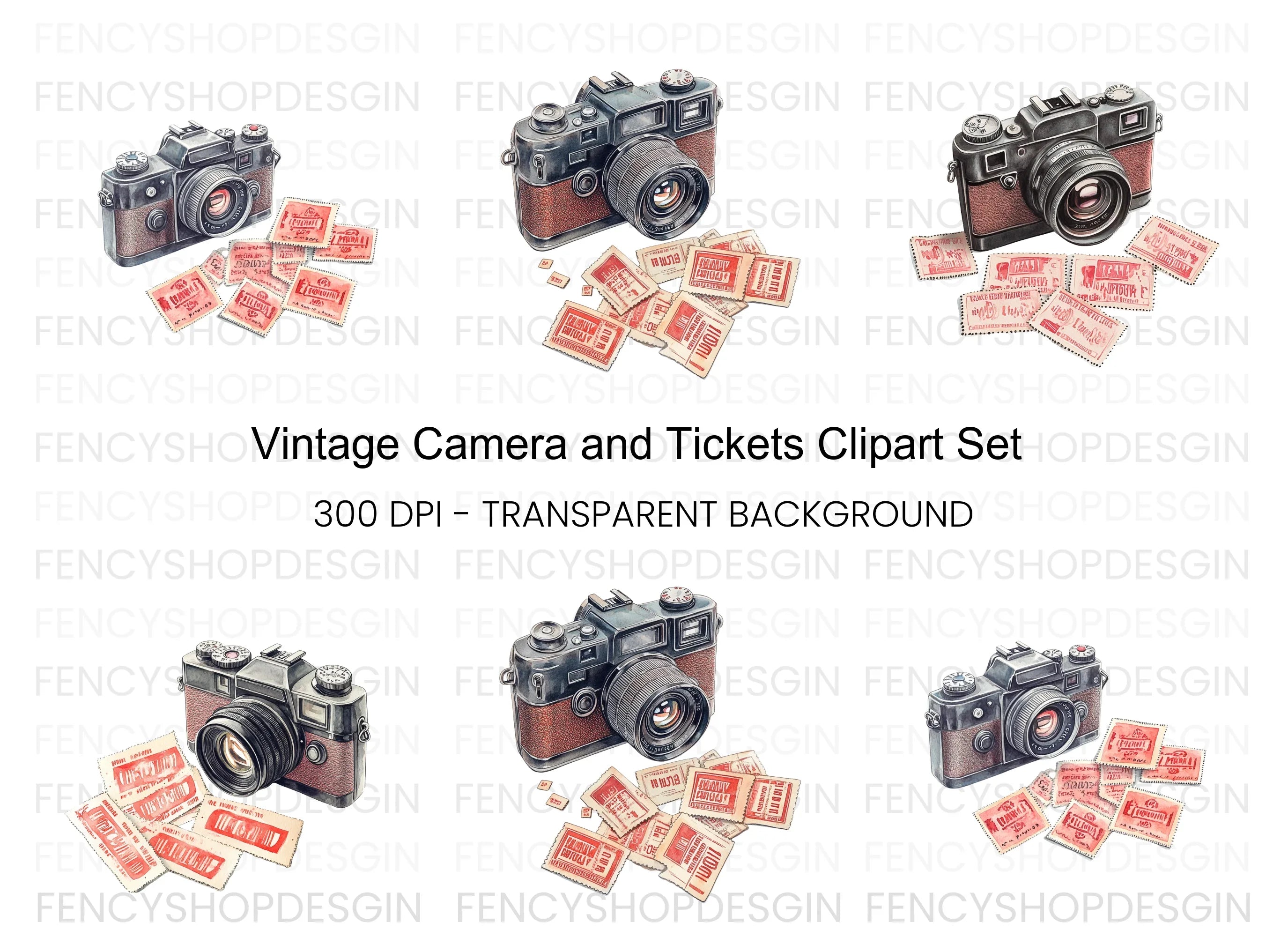 Vintage Camera Stamp Clipart Bundle