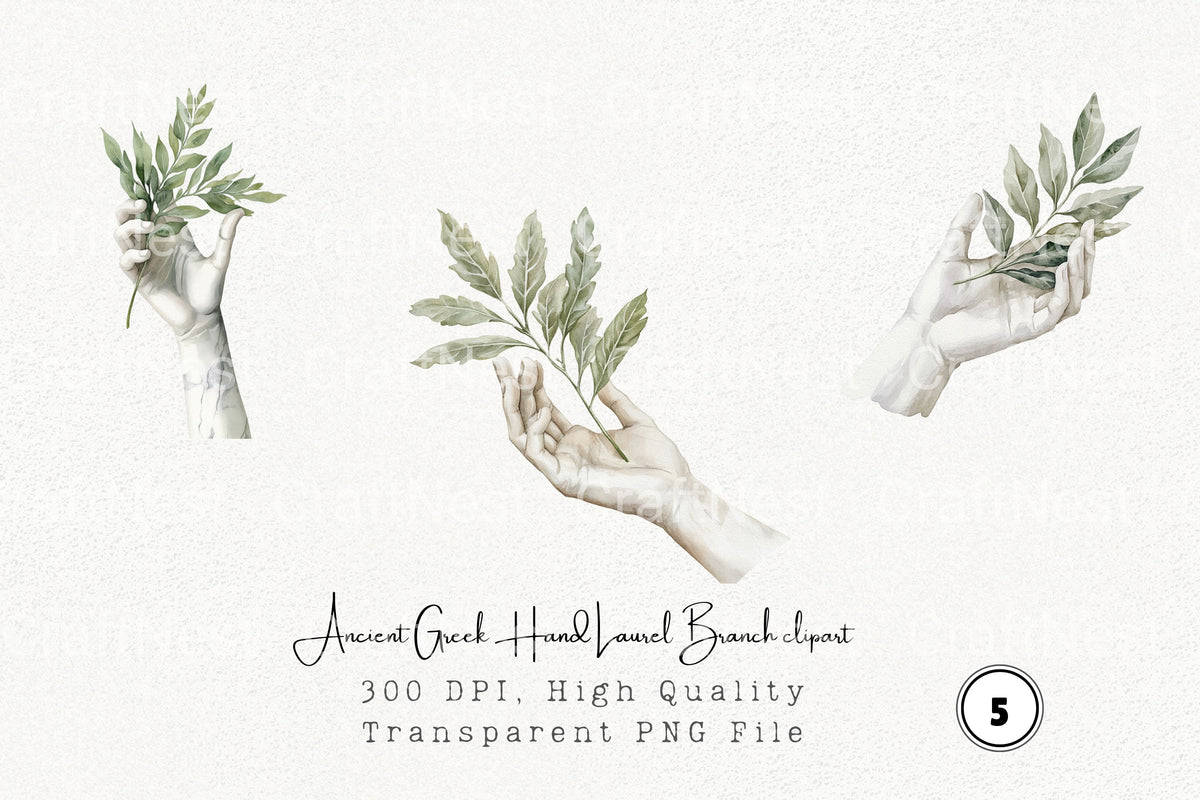 Ancient Greek Hand Laurel Branch Clipart Bundle