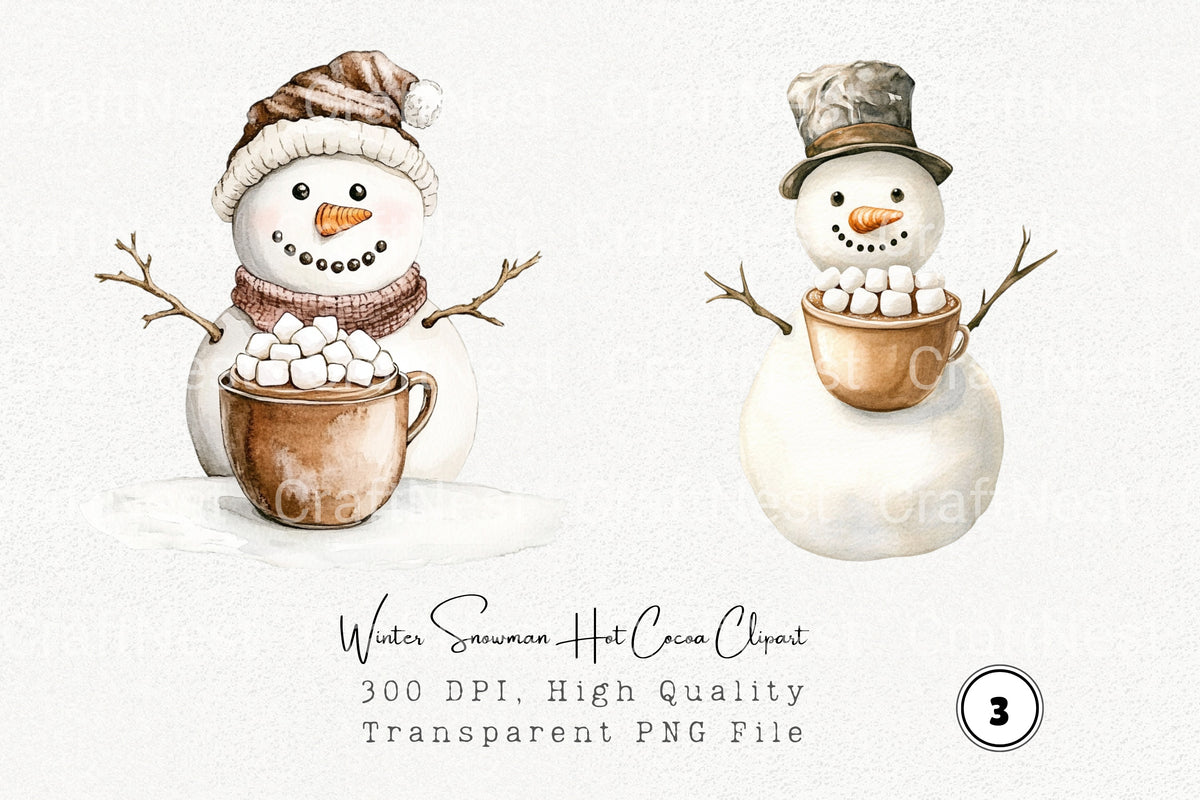 Winter Snowman Hot Cocoa Clipart Bundle