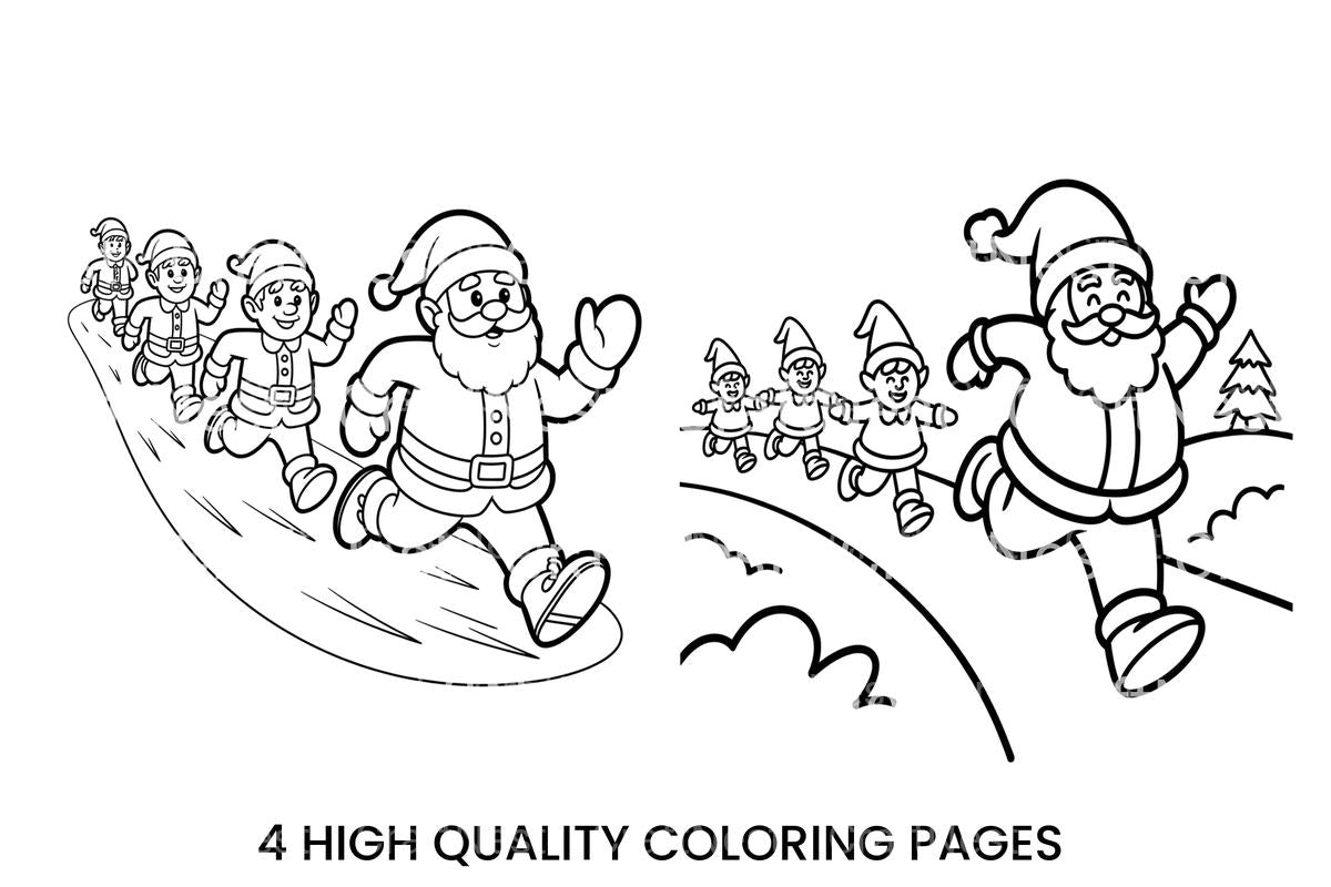 Santa and Elves Running Coloring Books
