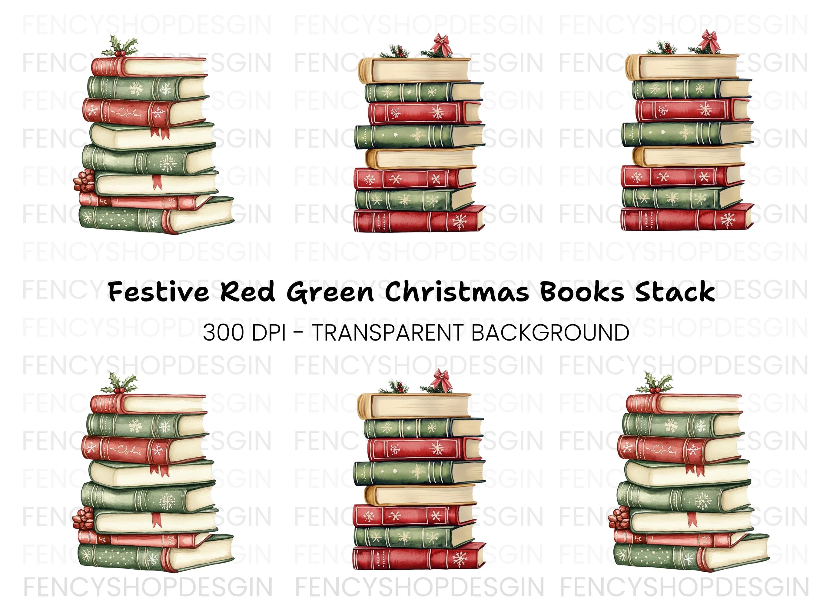 Christmas Books Stack Clipart Bundle