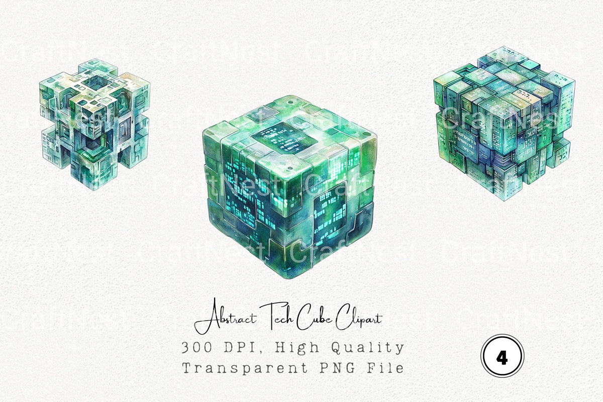 Abstract Tech Cube Clipart Bundle