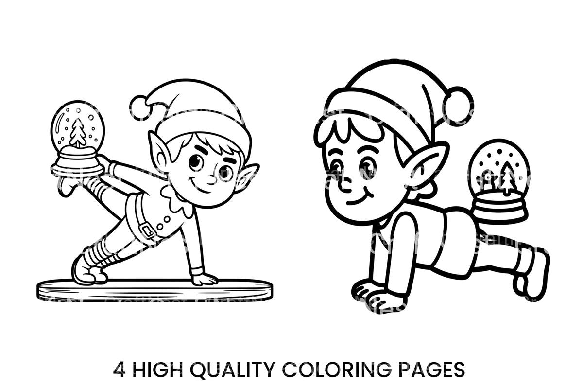 Christmas Elf Yoga Snow Globe Coloring Books
