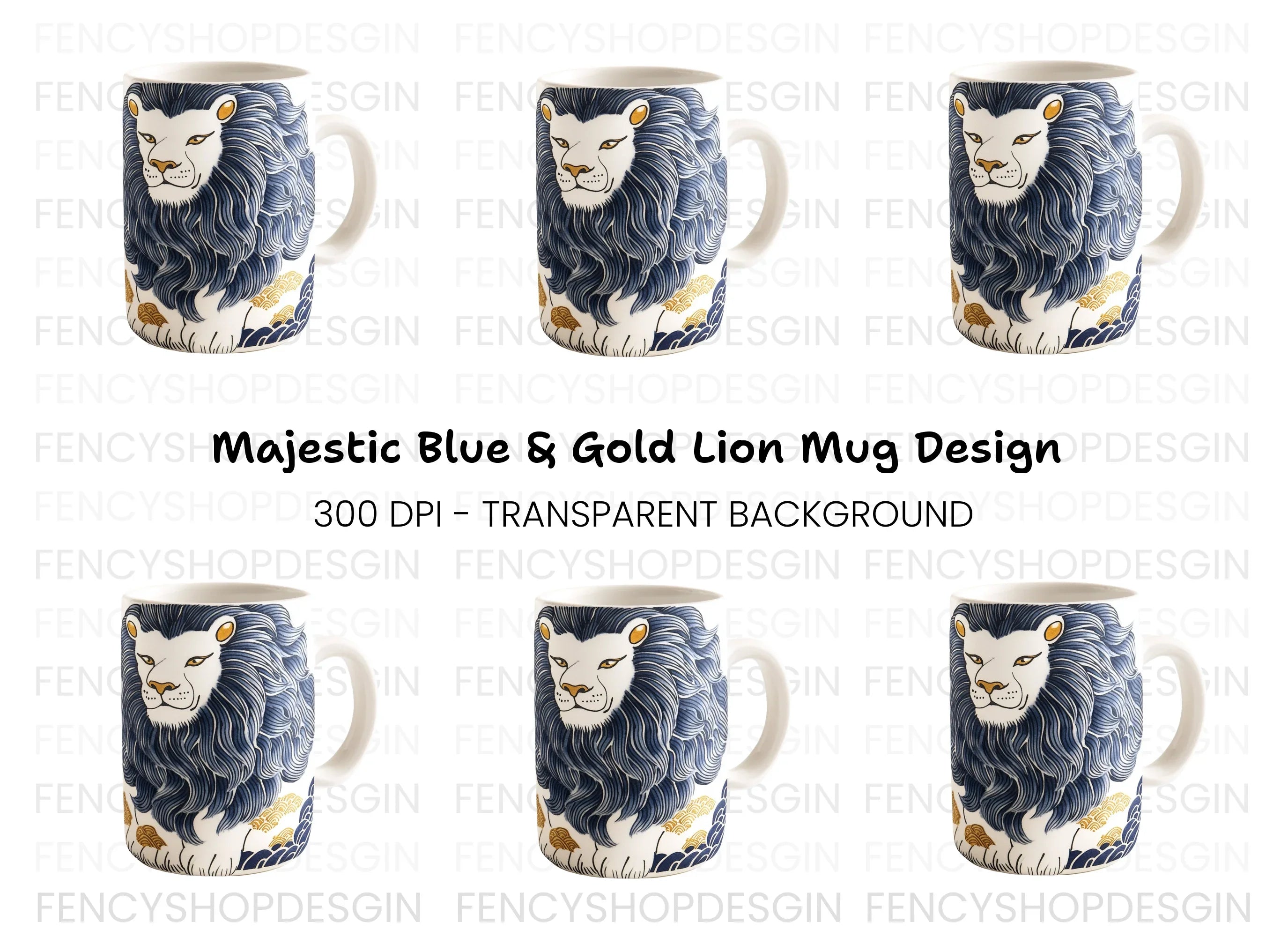 Blue Mane Lion Illustration Clipart Bundle