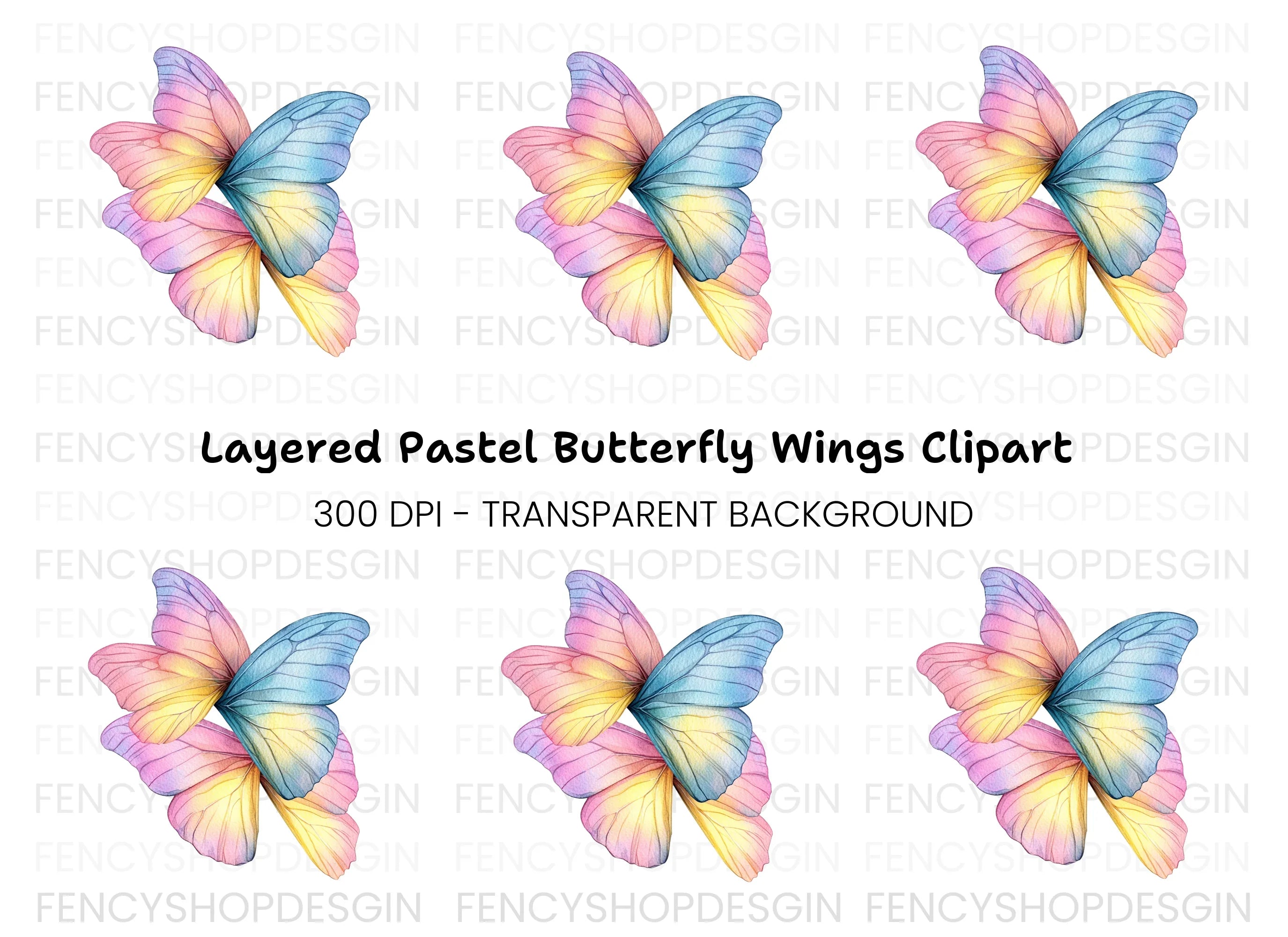 Pastel Butterfly Wings Clipart Bundle