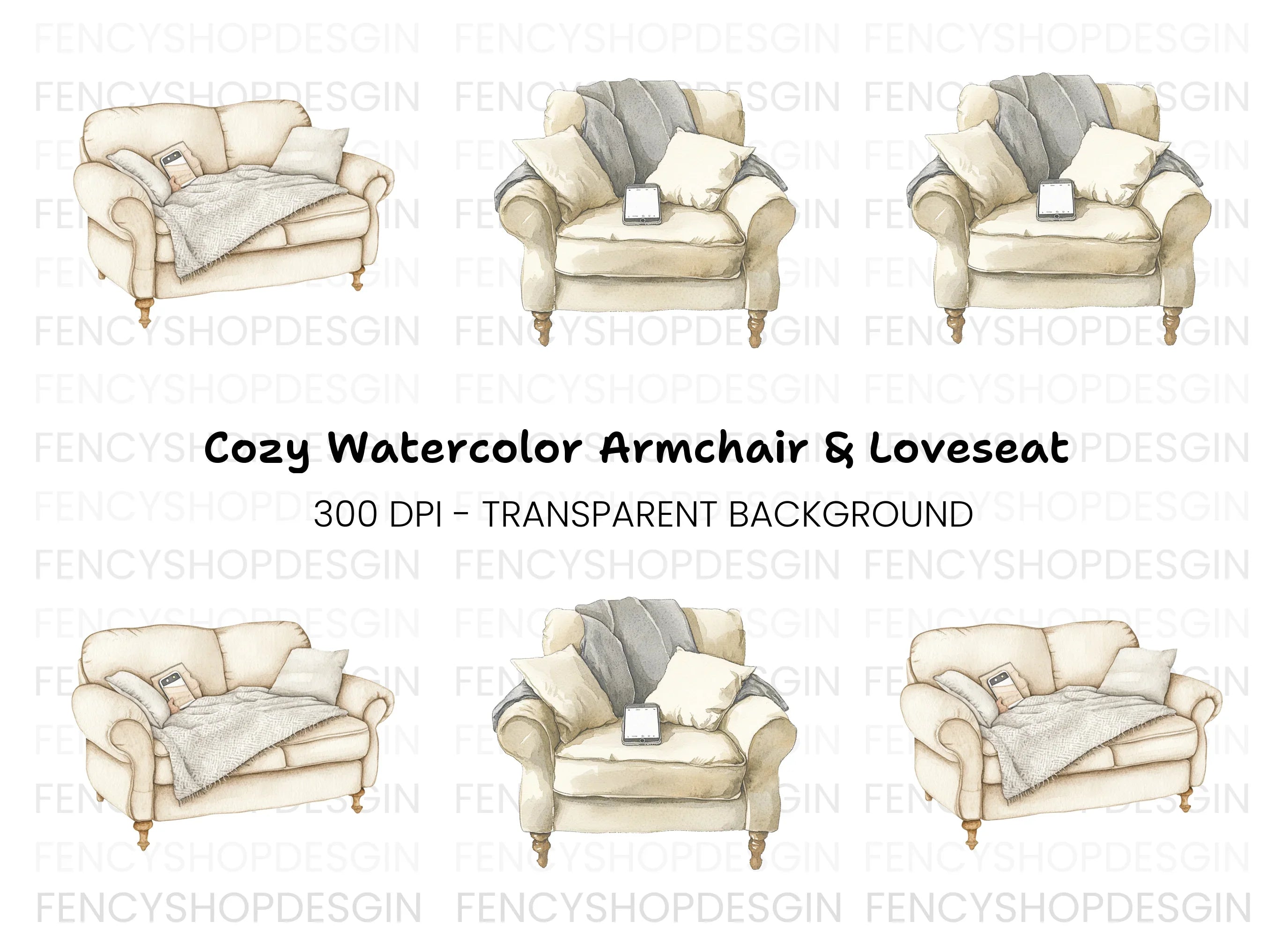 Cozy Armchair and Sofa Clipart Bundle